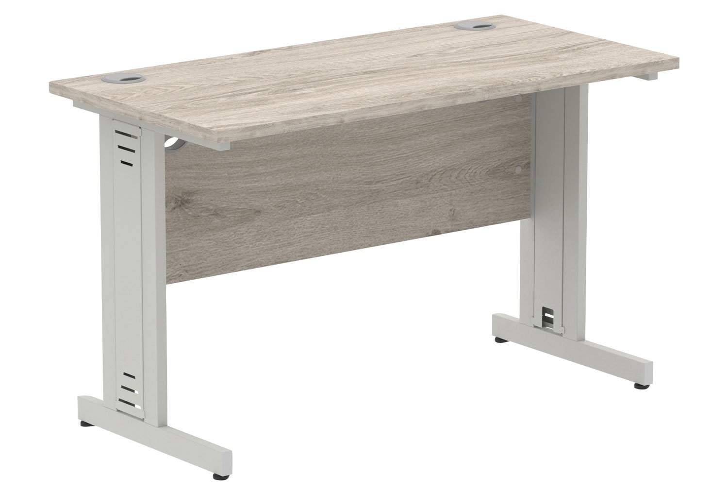Vitali Deluxe Narrow Rectangular Office Desk (Silver Legs), 120wx60dx73h (cm), Grey Oak