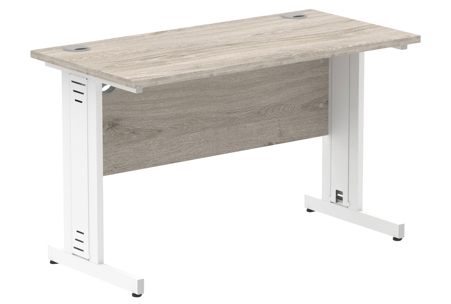 Vitali Deluxe Narrow Rectangular Office Desk (White Legs), 120wx60dx73h (cm), Grey Oak, Fully Installed