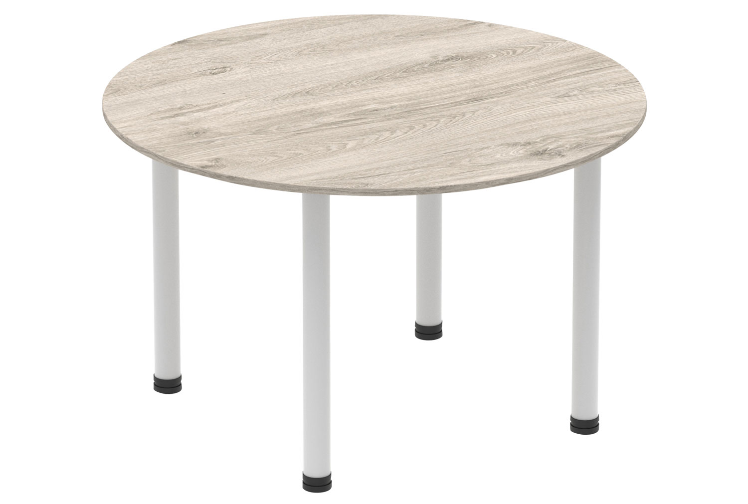 Vitali Circular Meeting Table (Tubular Legs), Silver Frame, Grey Oak, Express Delivery