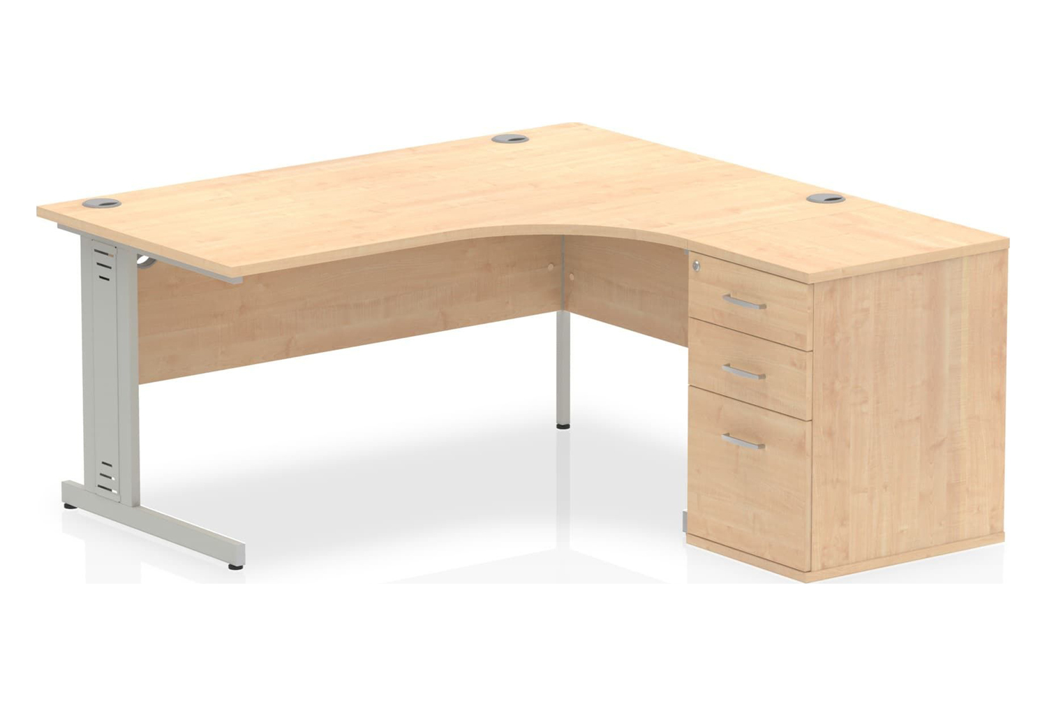 Vitali Deluxe Office Desk Bundle Deal 5 (Silver Legs), 160wx120/80dx73h (cm), Maple, Fully Installed