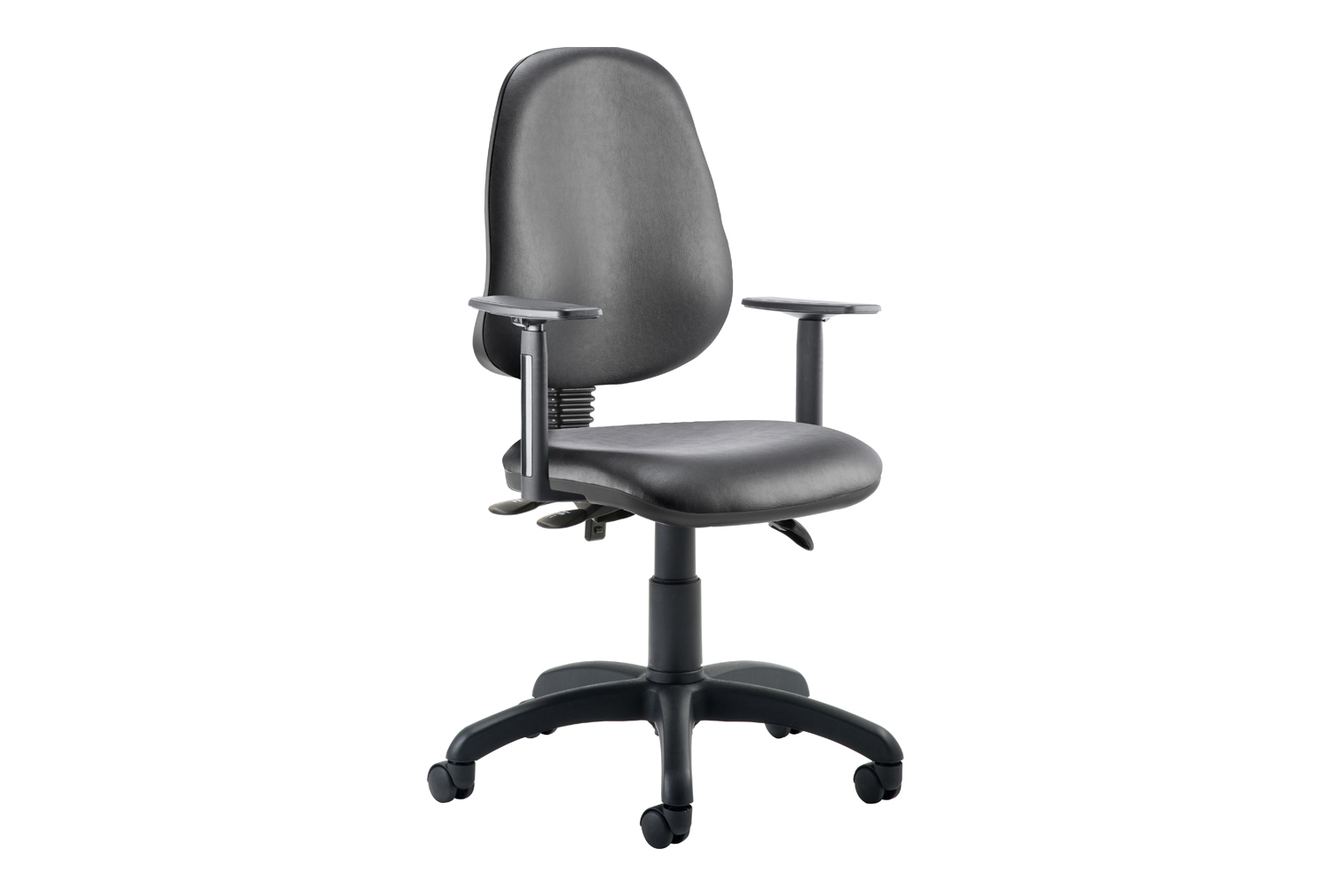 Lunar Plus 3 Lever Vinyl Operator Office Chair With Adjustable Arms, Black, Fully Installed