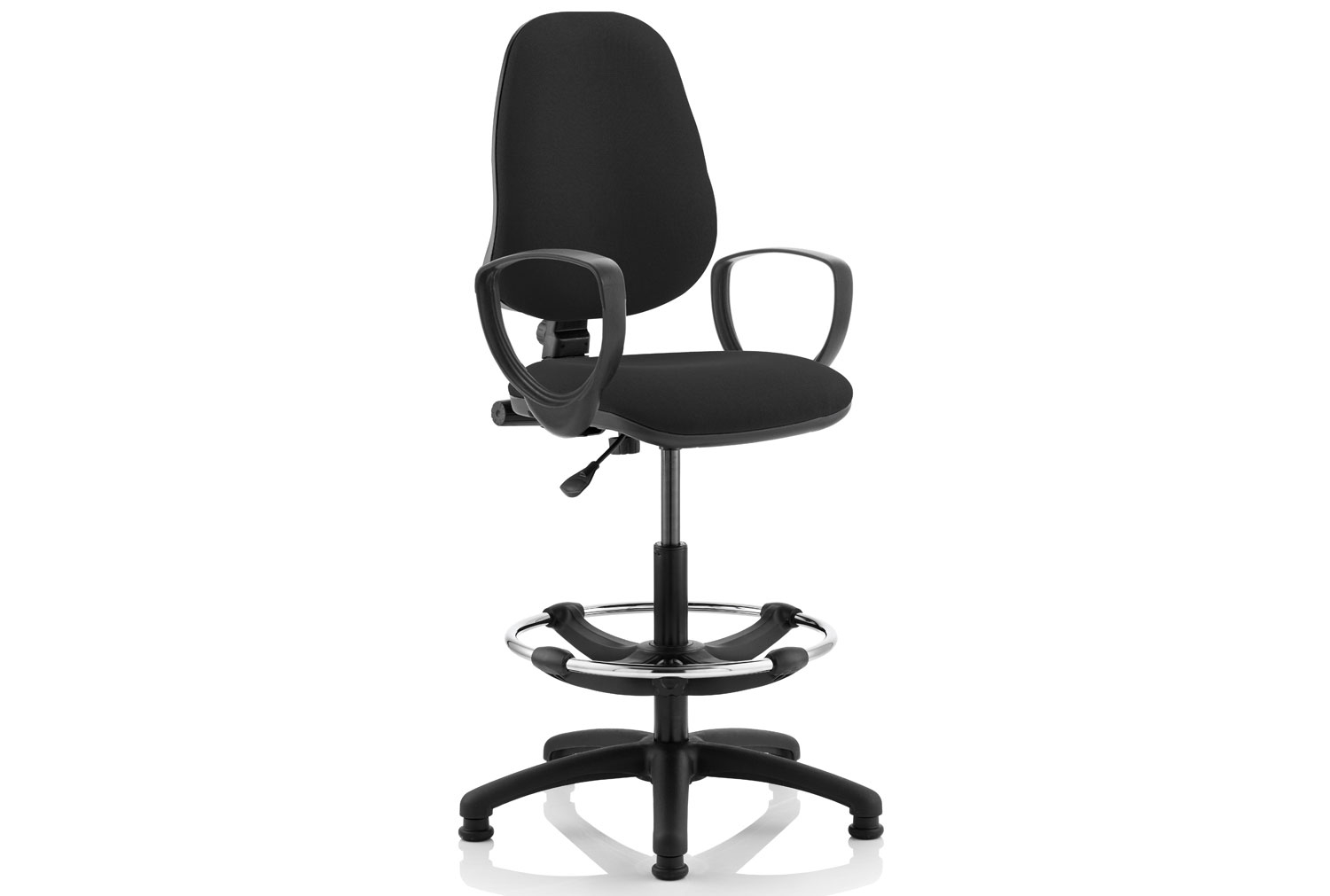 Lunar 1 Lever Draughtsman Office Chair (Fixed Arms), Black, Express Delivery