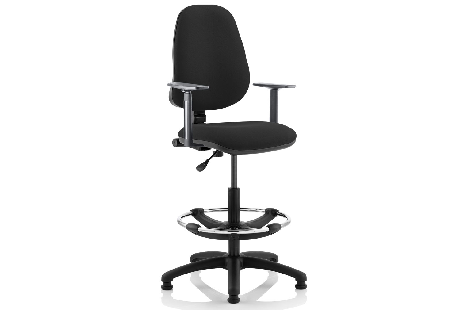 Lunar 1 Lever High Back Fabric Draughtsman Office Chair (Adjustable Arms), Black, Fully Installed