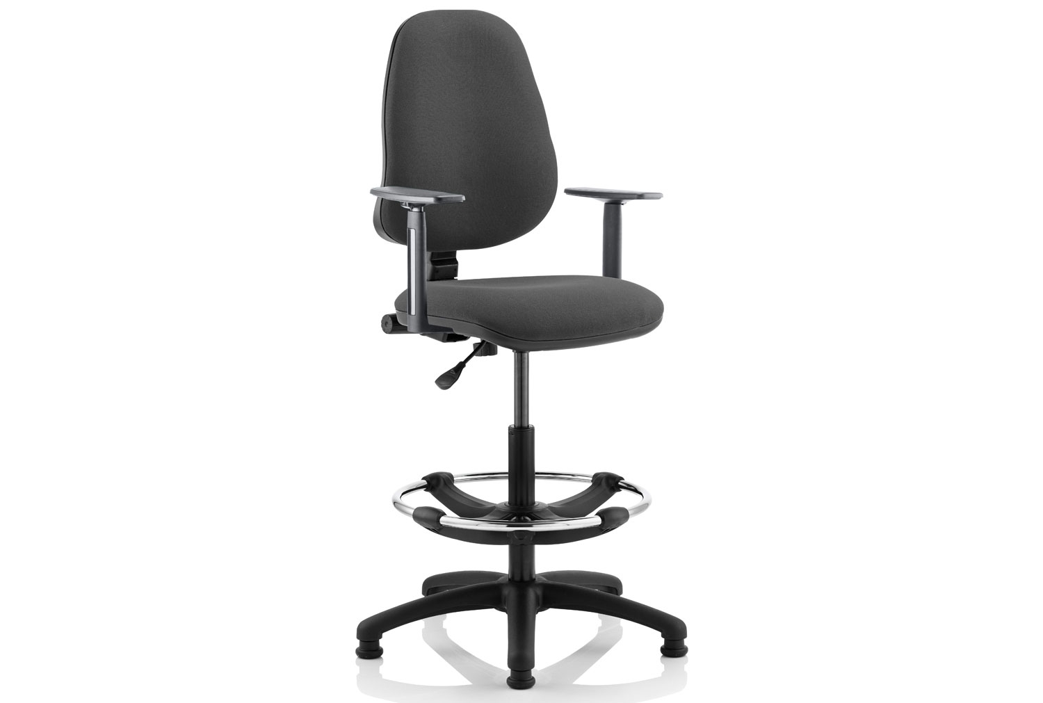 Lunar 1 Lever High Back Fabric Draughtsman Office Chair (Adjustable Arms), Charcoal, Express Delivery