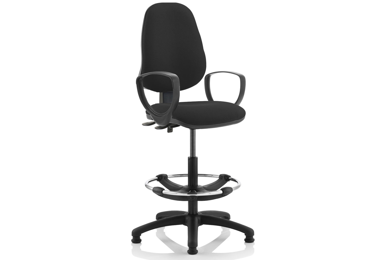 Lunar Plus 2 Lever Fabric Draughtsman Office Chair With Fixed Arms, Black