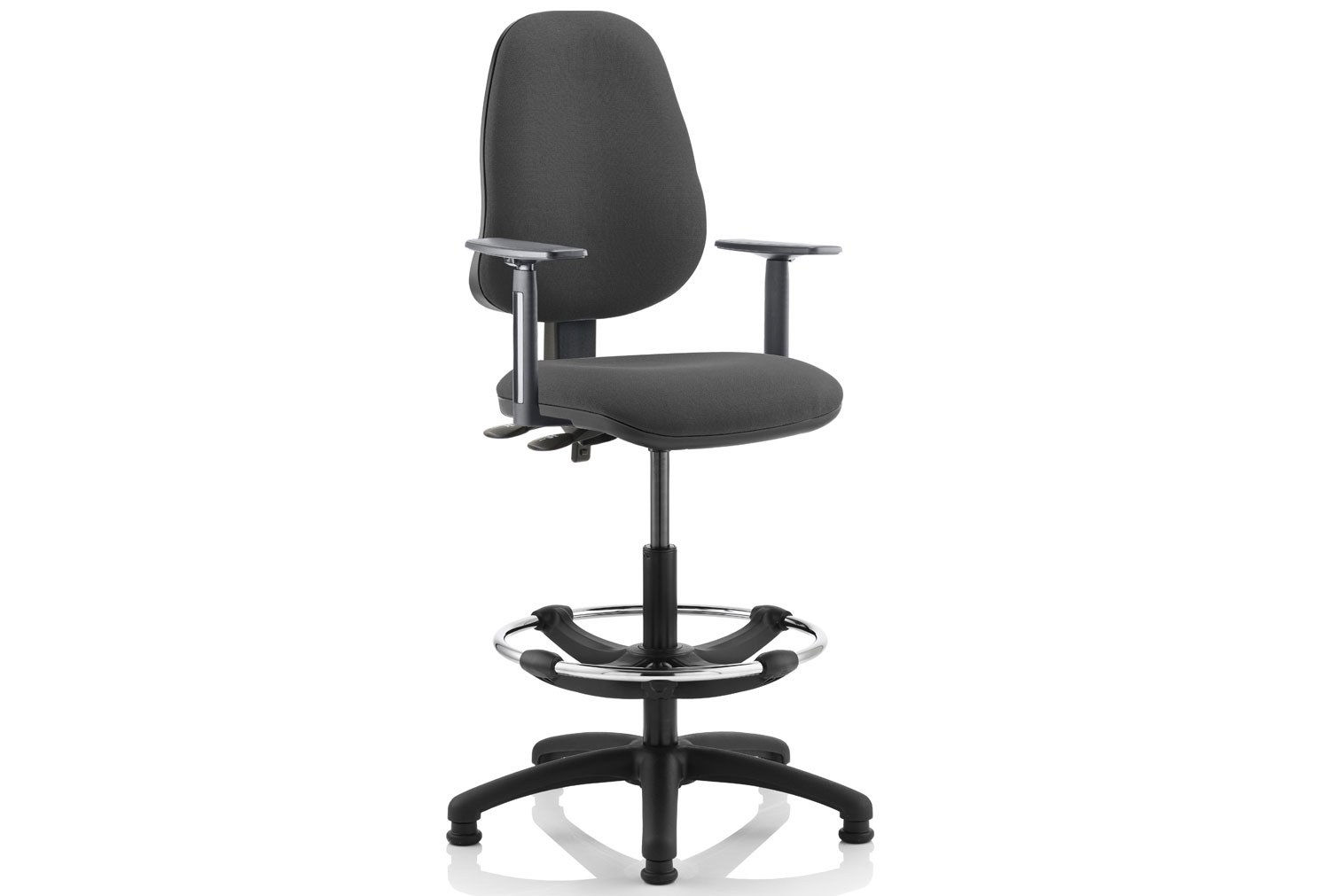 Lunar Plus 2 Lever Fabric Draughtsman Office Chair With Adjustable Arms, Charcoal