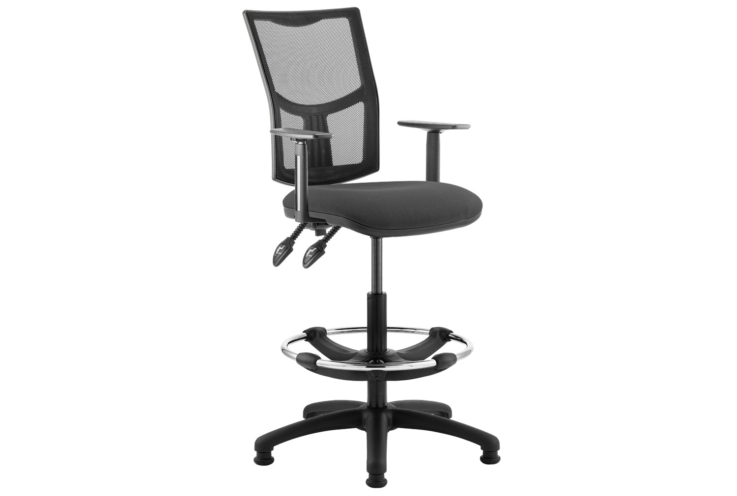 Lunar Plus 2 Lever Mesh Back Draughtsman Office Chair With Adjustable Arms, Charcoal, Express Delivery