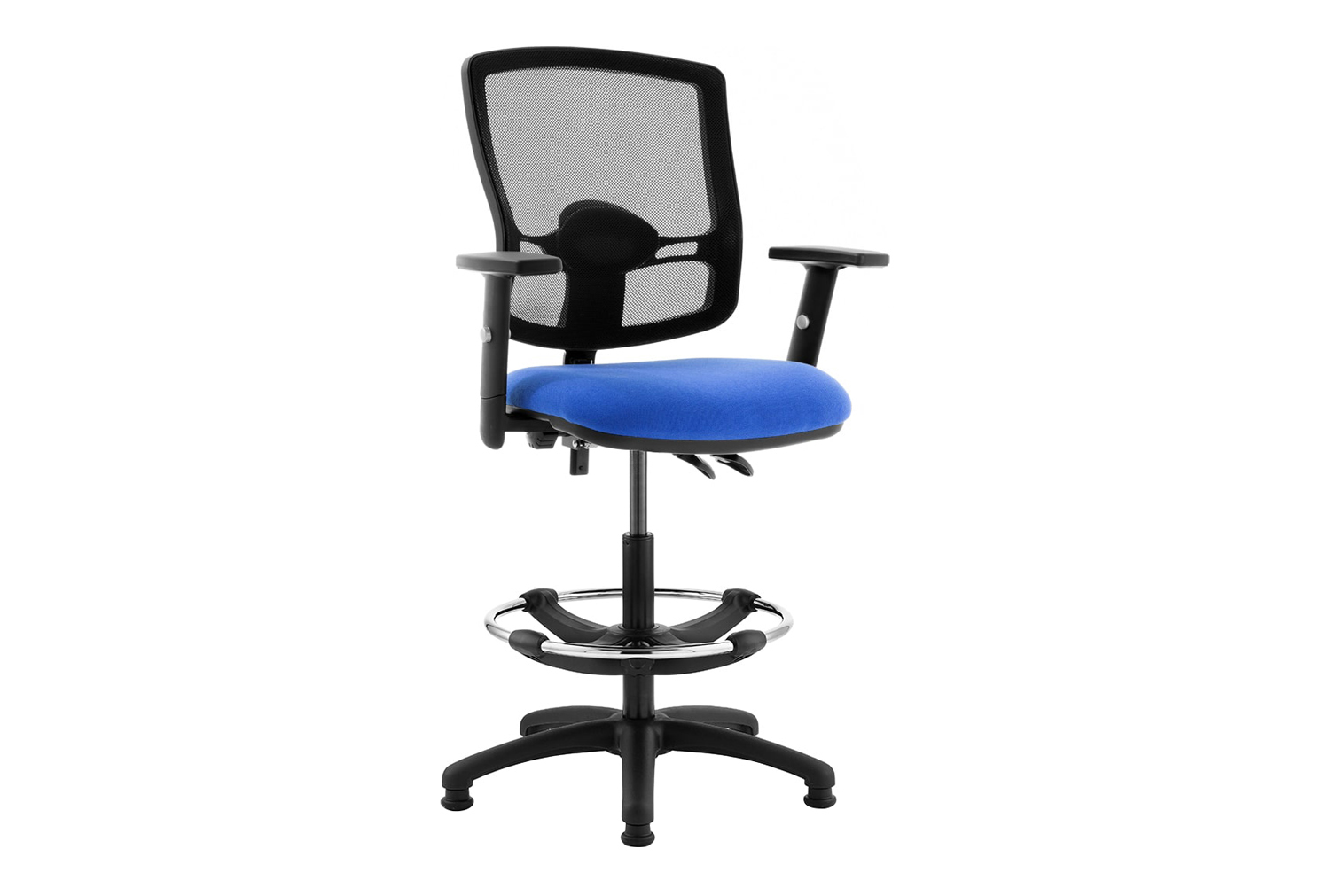 Lunar Plus 2 Lever Deluxe Mesh Back Draughtsman Office Chair With Fixed Arms, Blue