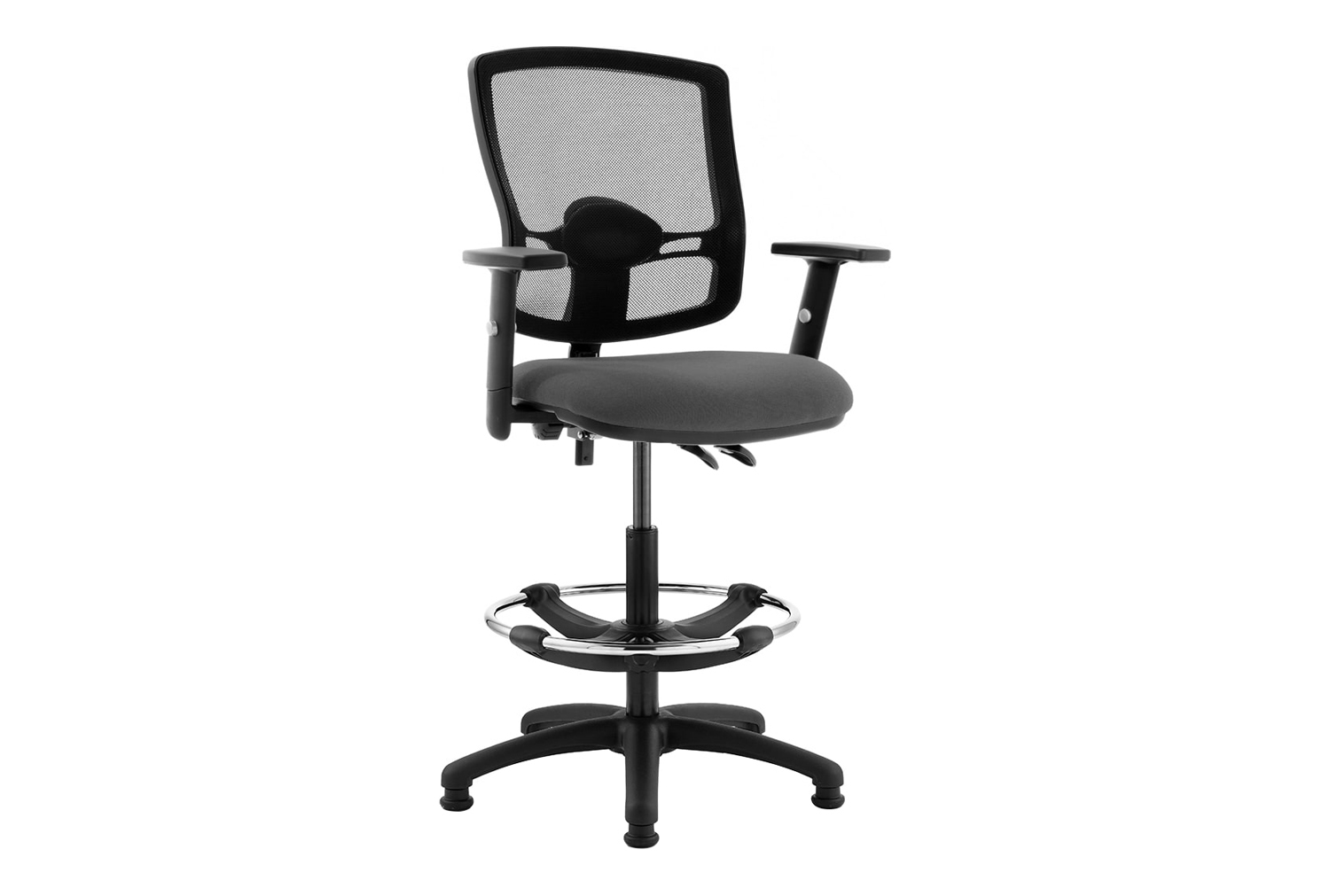 Lunar Plus 2 Lever Deluxe Mesh Back Draughtsman Office Chair With Adjustable Arms, Charcoal, Express Delivery