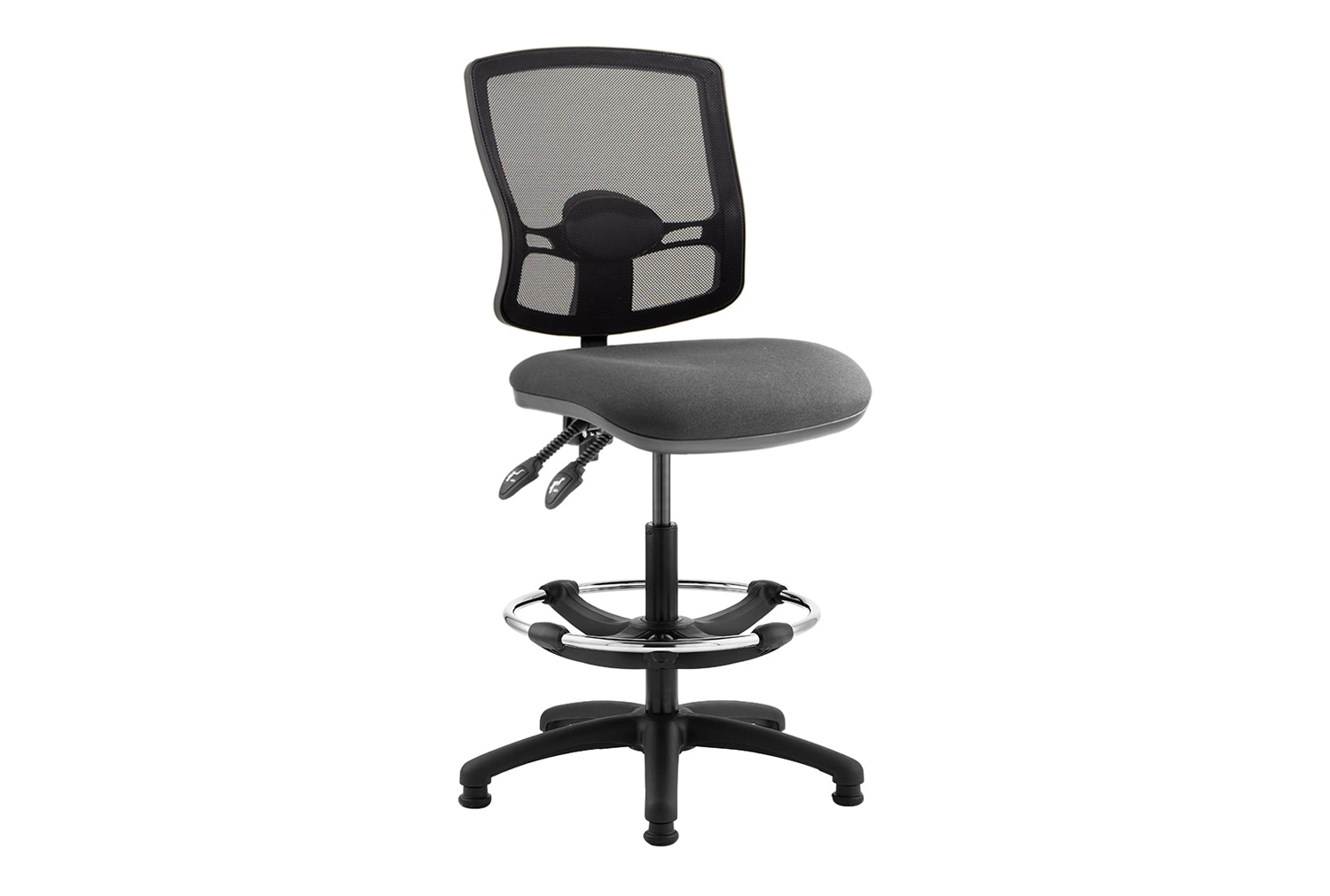 Lunar Plus 2 Lever Deluxe Mesh Back Draughtsman Office Chair With No Arms, Charcoal, Express Delivery