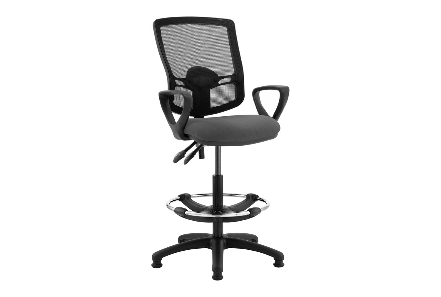 Lunar Plus 2 Lever Deluxe Mesh High Back Draughtsman Office Chair (Fixed Arms), Charcoal, Express Delivery