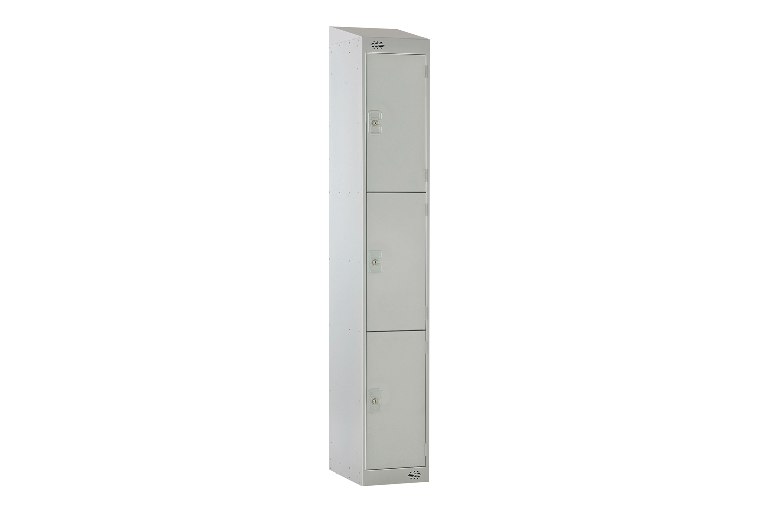 Deluxe 3 Door Locker With Sloping Top, 30wx45dx193/180h (cm), Cam Lock, Grey