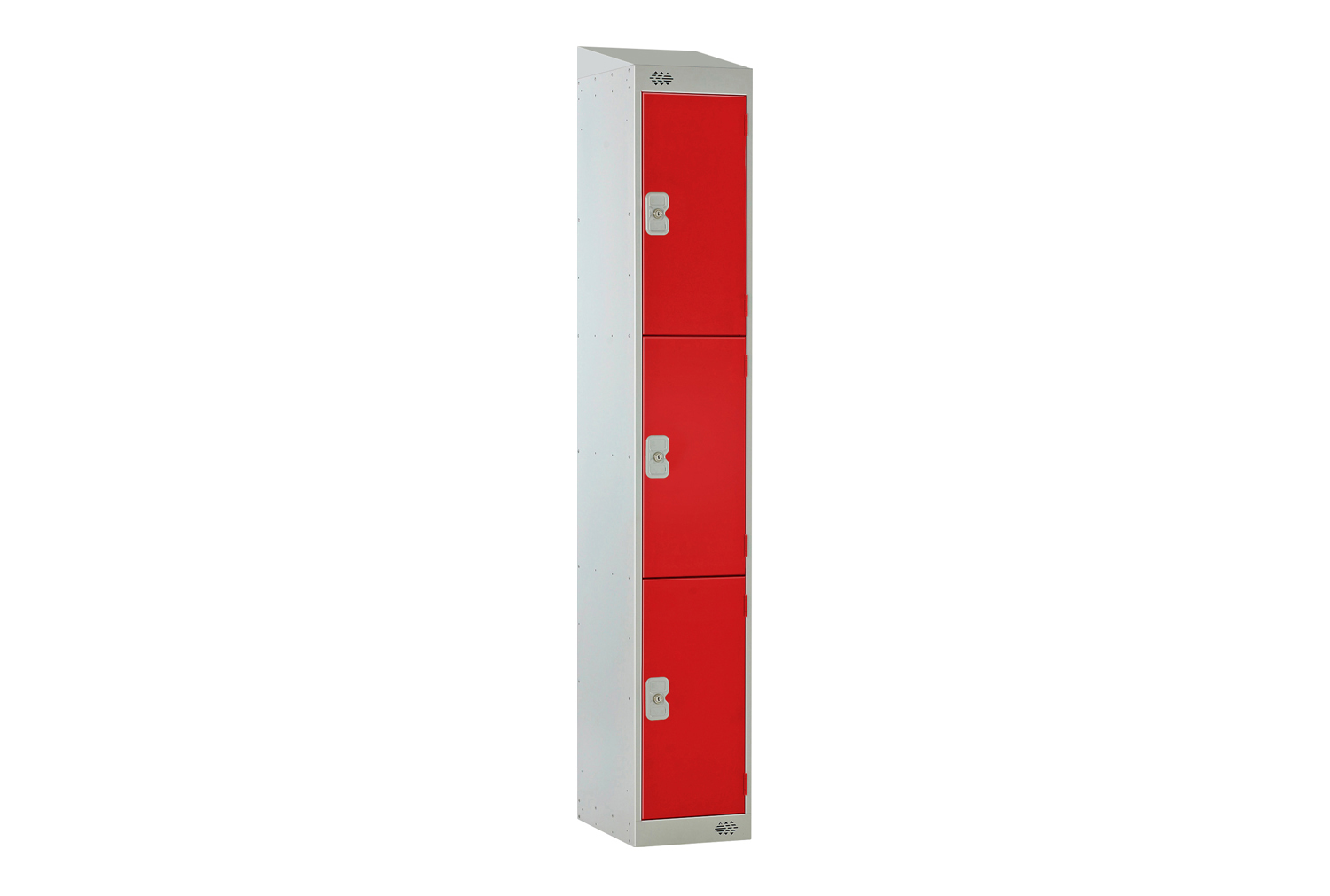 Economy 3 Door Locker With Sloping Top, 30wx30dx193/180h (cm), Cam Lock, Red