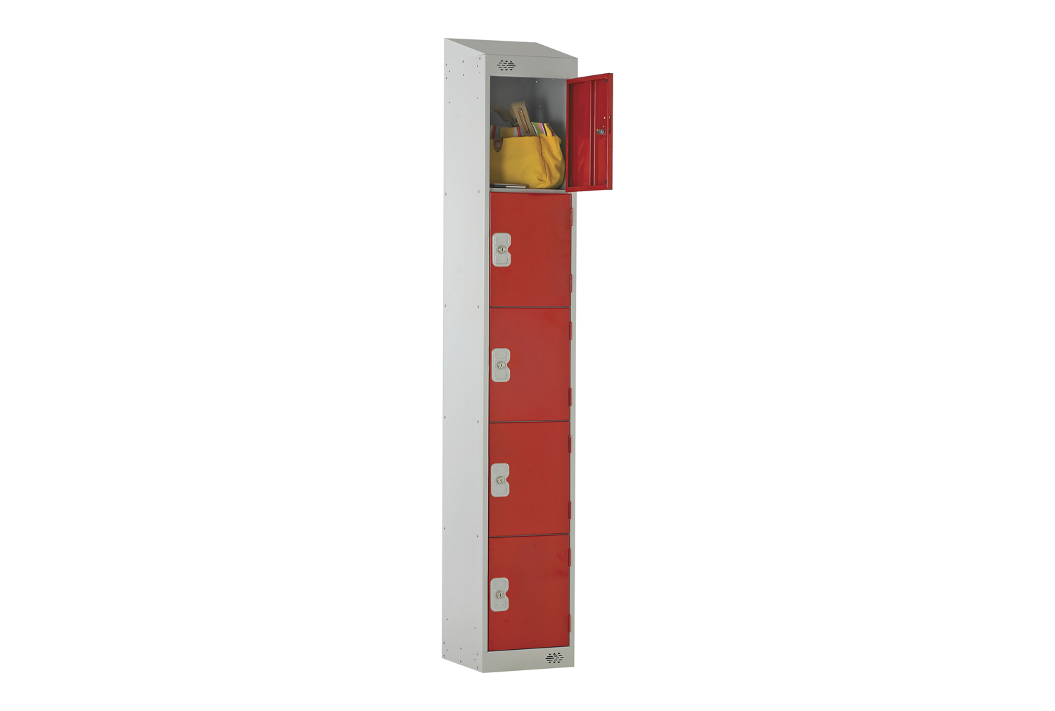 Deluxe 5 Door Locker With Sloping Top, 30wx30dx193/180h (cm), Cam Lock, Red Doors