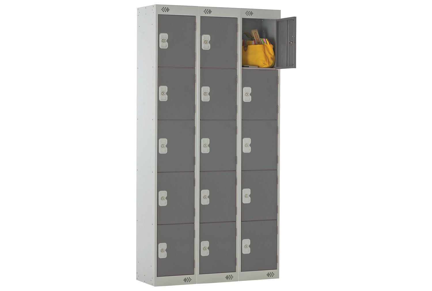 Deluxe Lockers Nest Of 3, 5 Doors, 90wx45dx180h (cm), Cam Lock (2 Keys), Dark Grey Doors