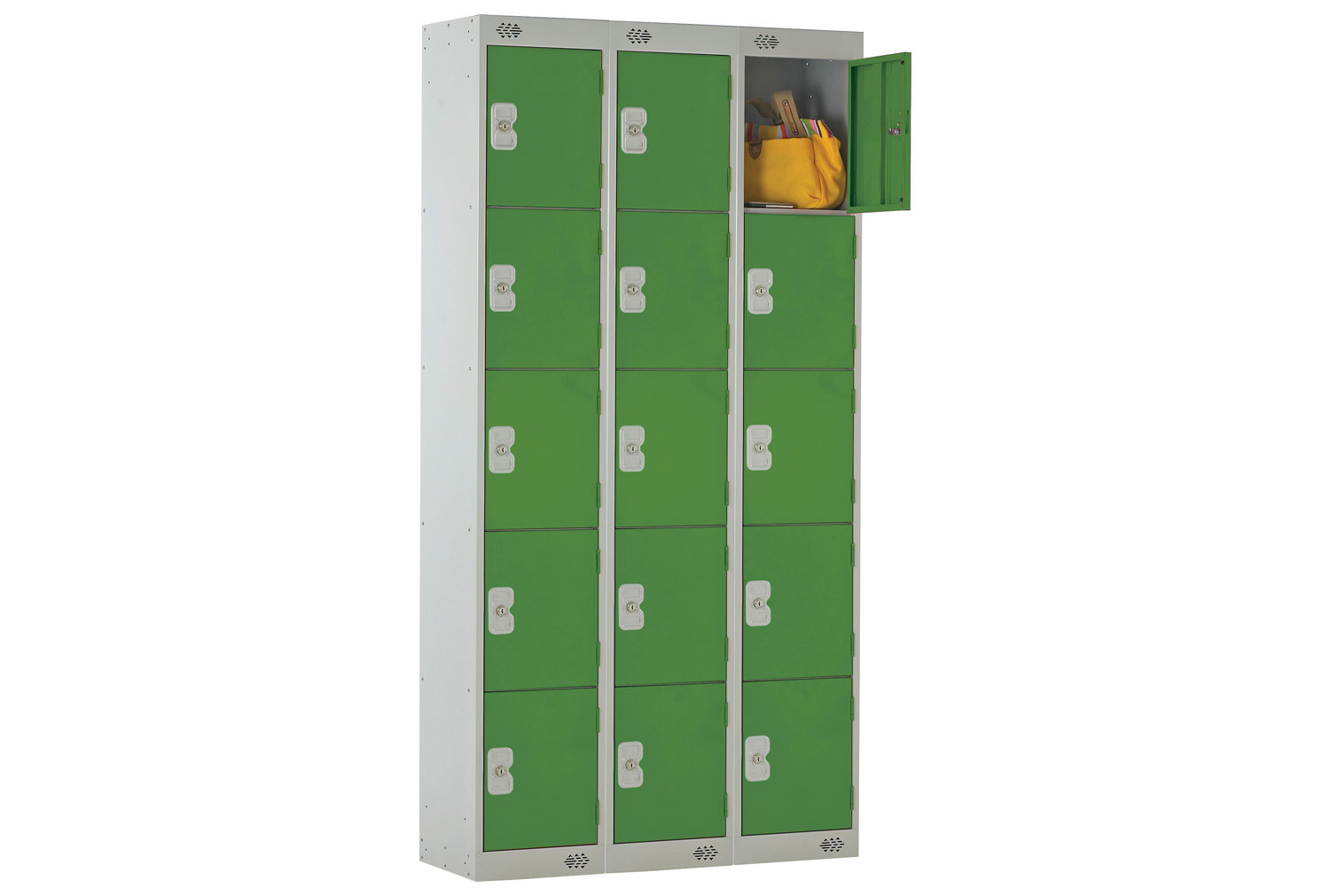 Deluxe Lockers Nest Of 3, 5 Door, 90wx45dx180h (cm), Hasp Lock, Green