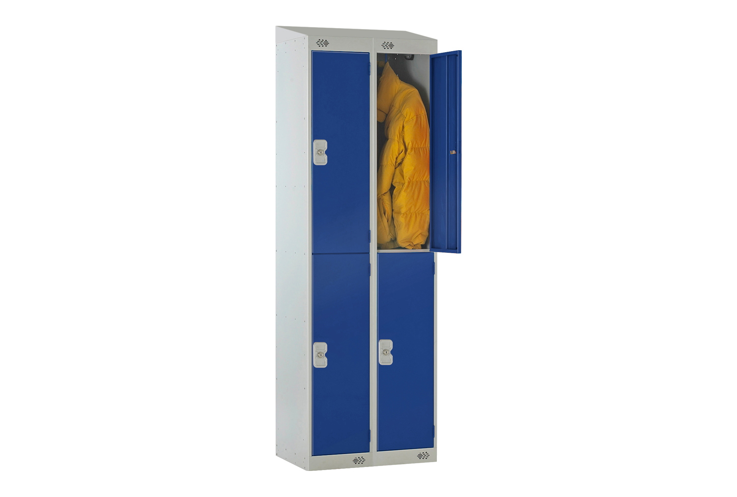 Deluxe 2 Door Locker Nest of 2 With Sloping Top, 60wx45dx193/180h (cm), Cam Lock, Blue