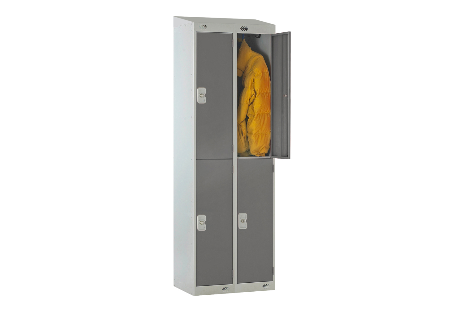 Deluxe 2 Door Locker Nest of 2 With Sloping Top, 60wx30dx193/180h (cm), Cam Lock, Dark Grey