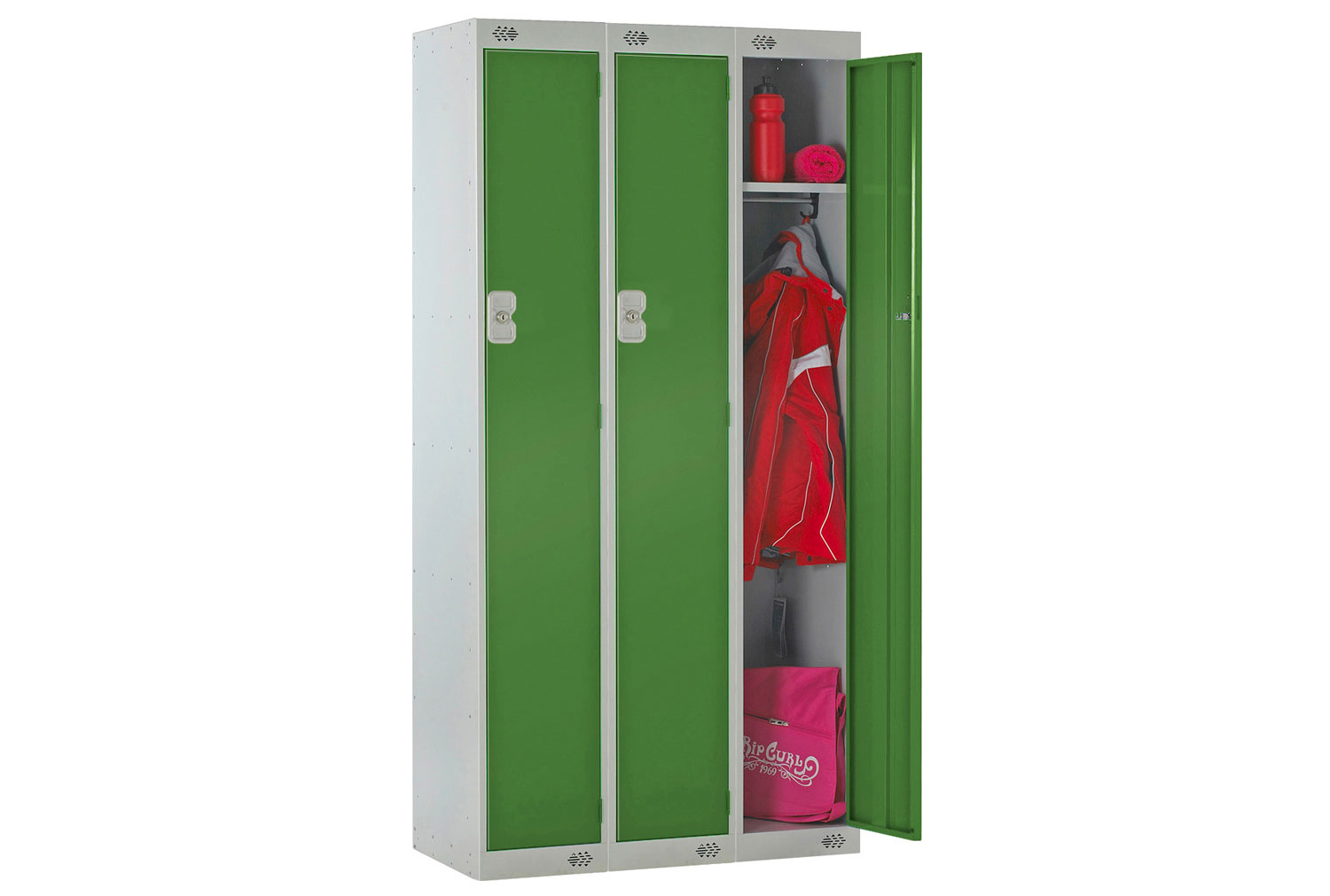 Deluxe Lockers Nest Of 3, 1 Door, 90wx45dx180h (cm), Cam Lock (2 Keys), Green