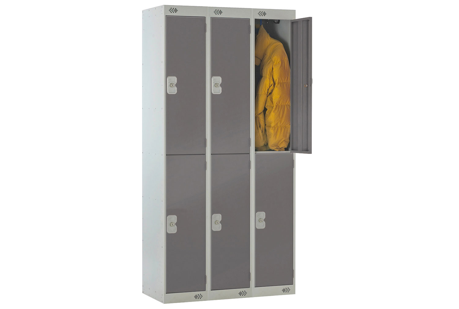 Deluxe Lockers Nest Of 3, 2 Door, 90wx30dx180h (cm), Cam Lock (2 Keys), Dark Grey
