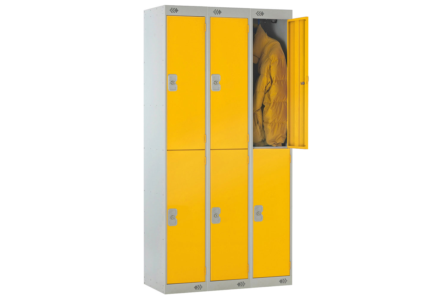 Deluxe Lockers Nest Of 3, 2 Door, 90wx30dx180h (cm), Cam Lock (2 Keys), Yellow