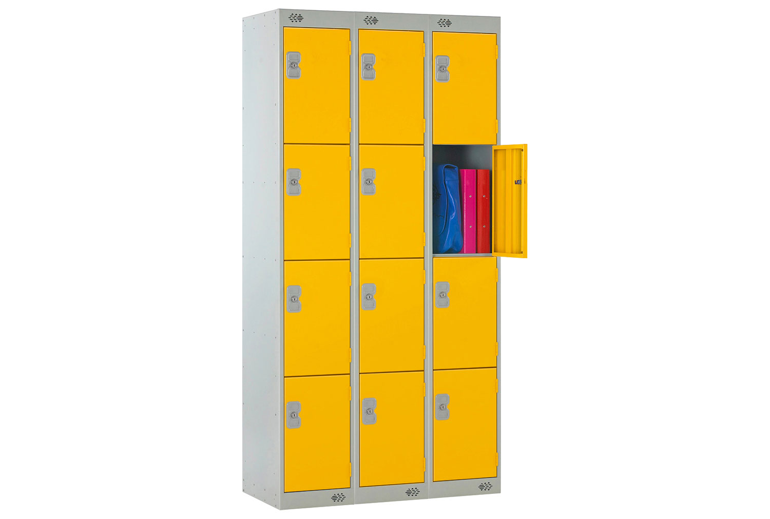 Deluxe Lockers Nest Of 3, 4 Door, 90wx45dx180h (cm), Cam Lock (2 Keys), Yellow