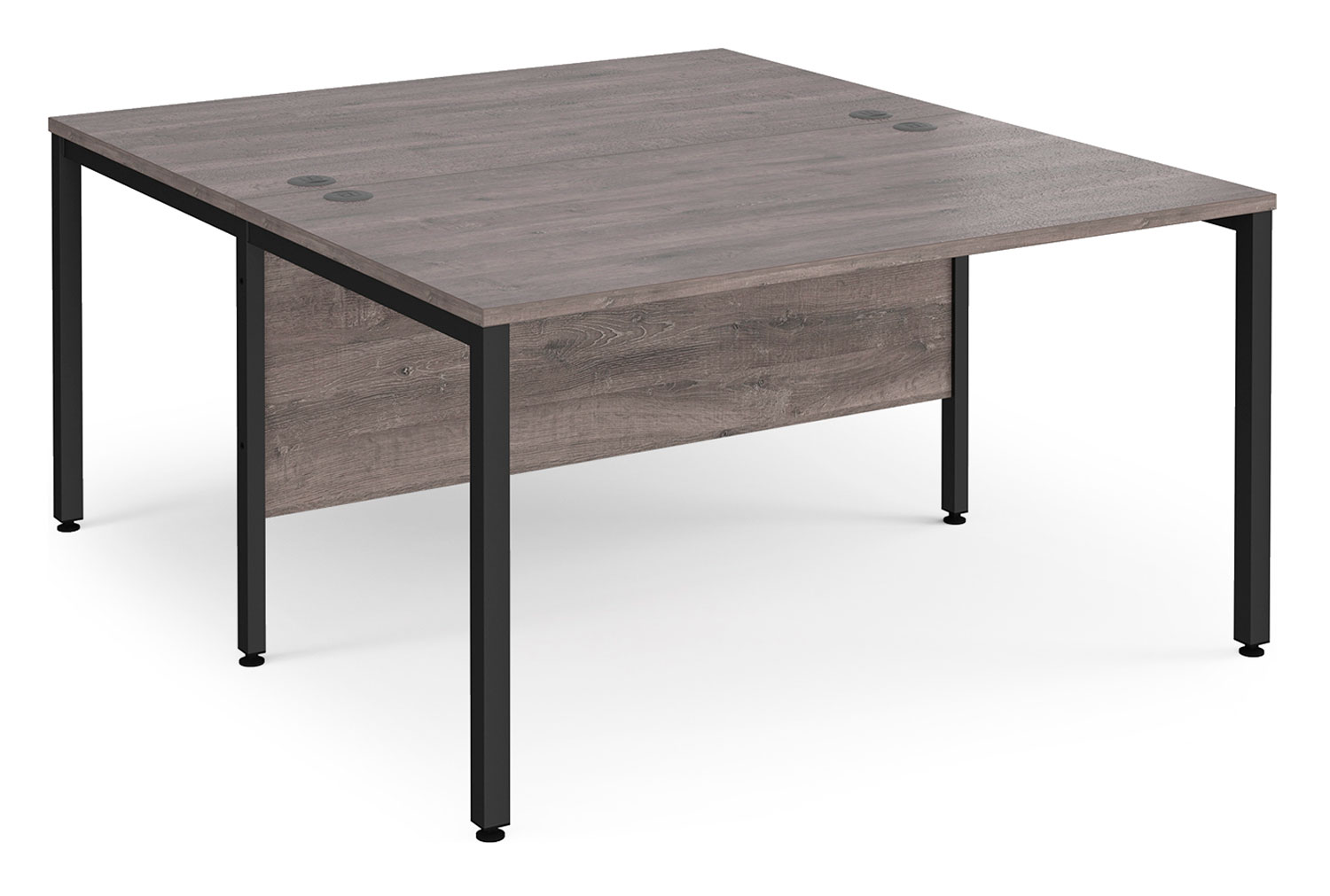 Value Line Deluxe Bench Back to Back Rectangular Office Desks (Black Legs), 140wx160dx73h (cm), Grey Oak