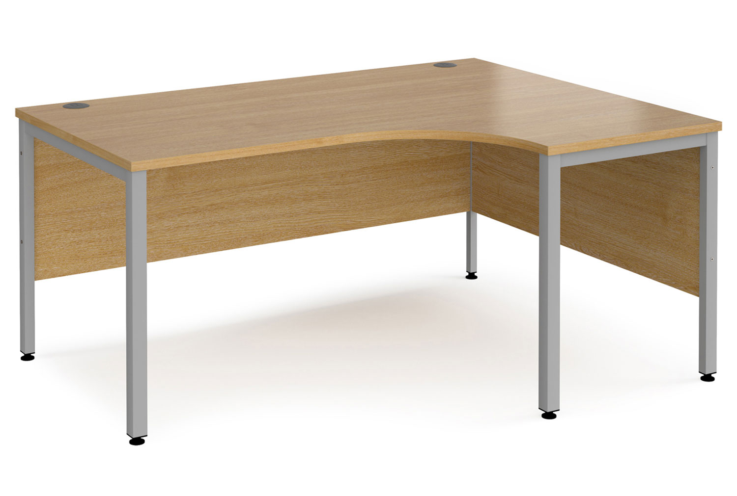 Value Line Deluxe Bench Right Hand Ergo Office Desks (Silver Legs), 160wx120/80dx73h (cm), Oak