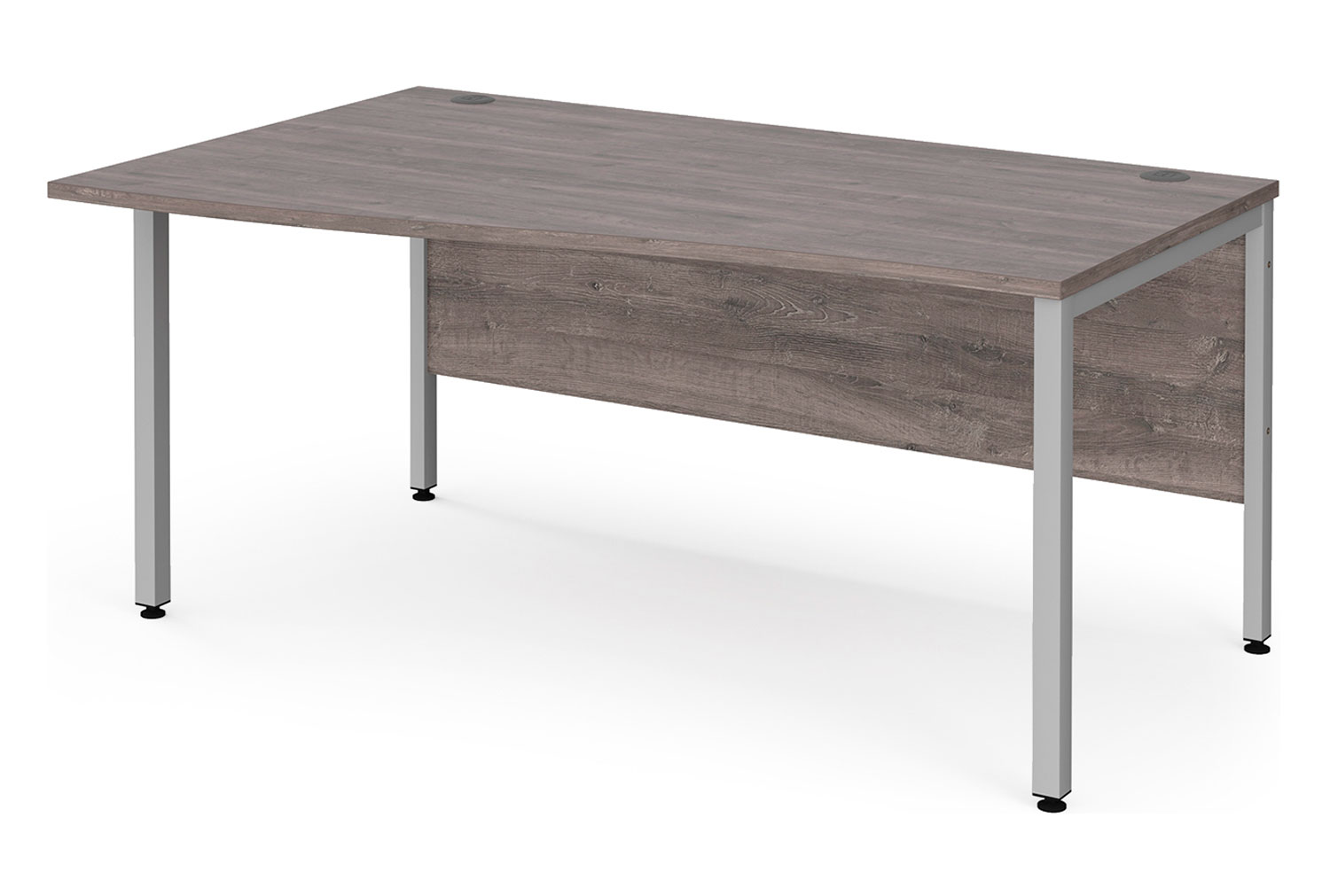 Value Line Deluxe Bench Left Hand Wave Office Desks (Silver Legs), 160wx80dx73h (cm), Grey Oak