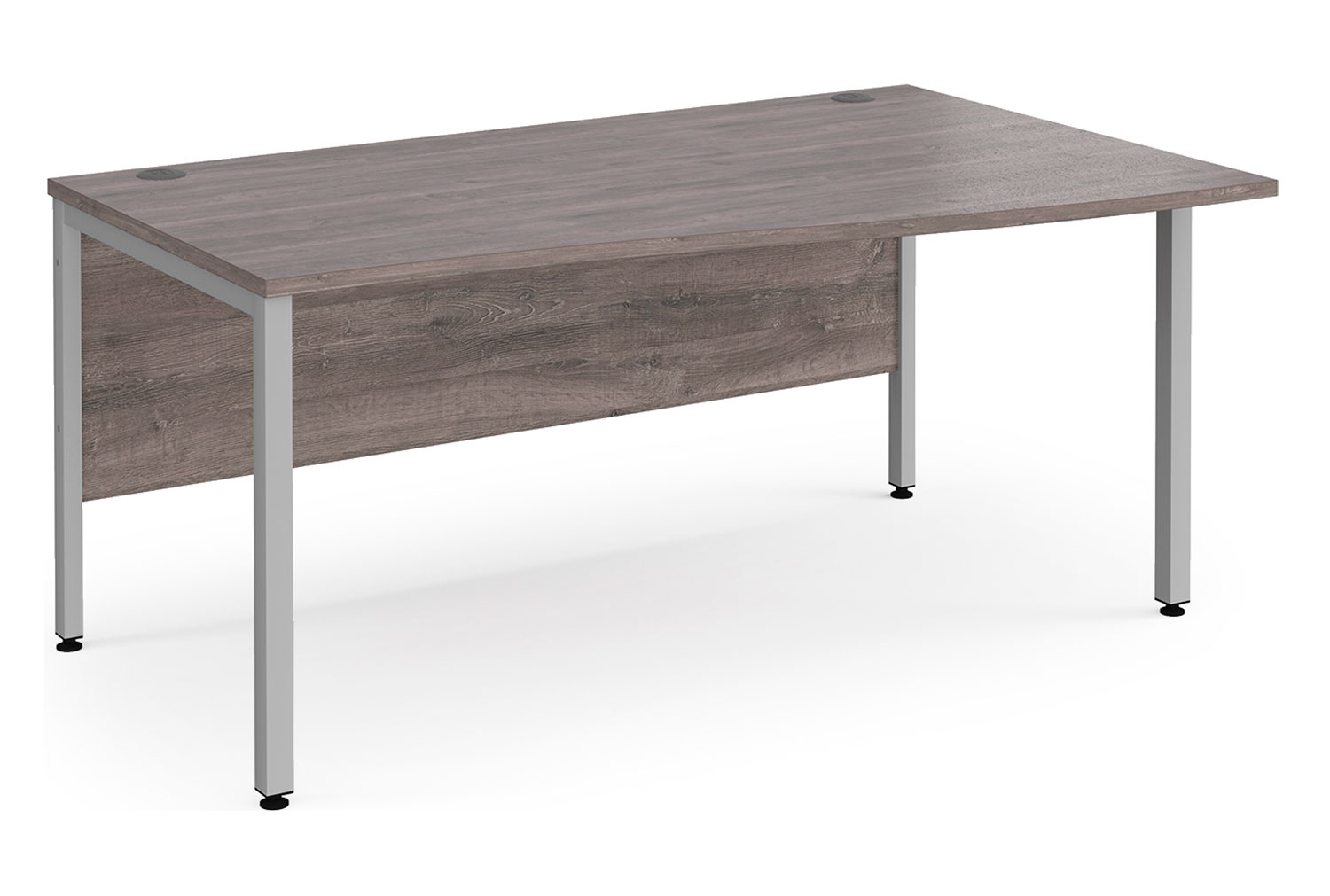 Value Line Deluxe Bench Right Hand Wave Office Desks (Silver Legs), 160wx80/99dx73h (cm), Grey Oak