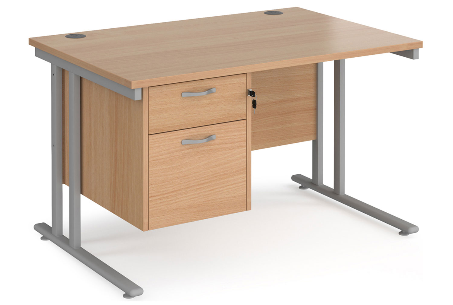 Value Line Deluxe C-Leg Rectangular Office Desk 2 Drawers (Silver Legs), 120wx80dx73h (cm), Beech