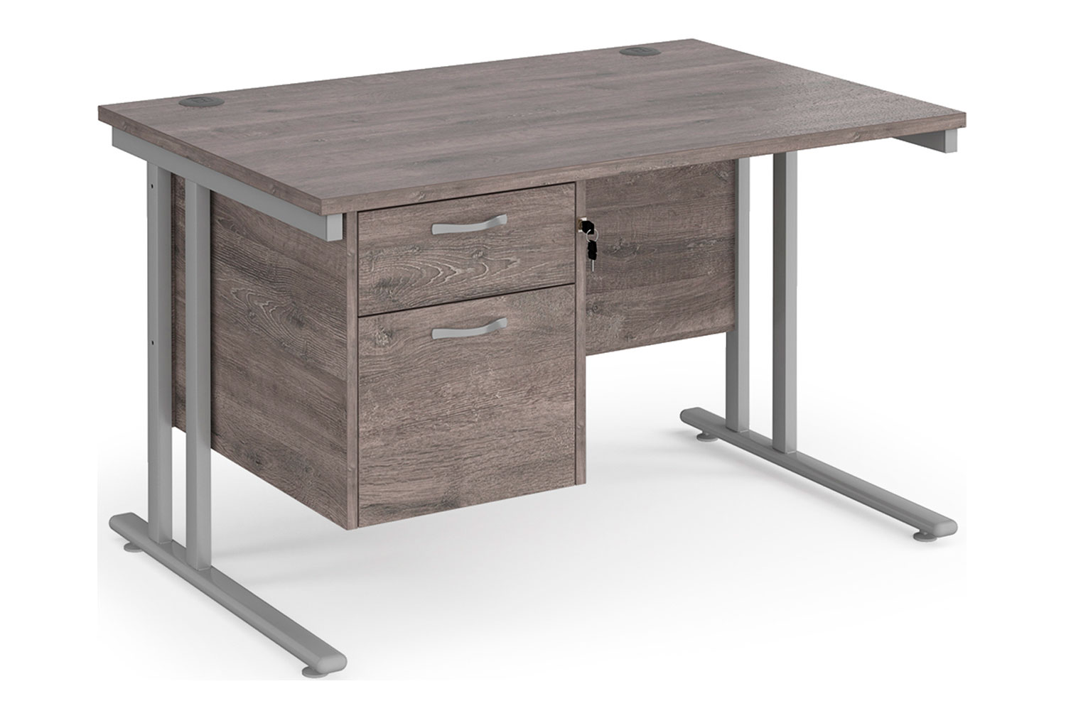 Value Line Deluxe C-Leg Rectangular Office Desk 2 Drawers (Silver Legs), 120wx80dx73h (cm), Grey Oak, Fully Installed