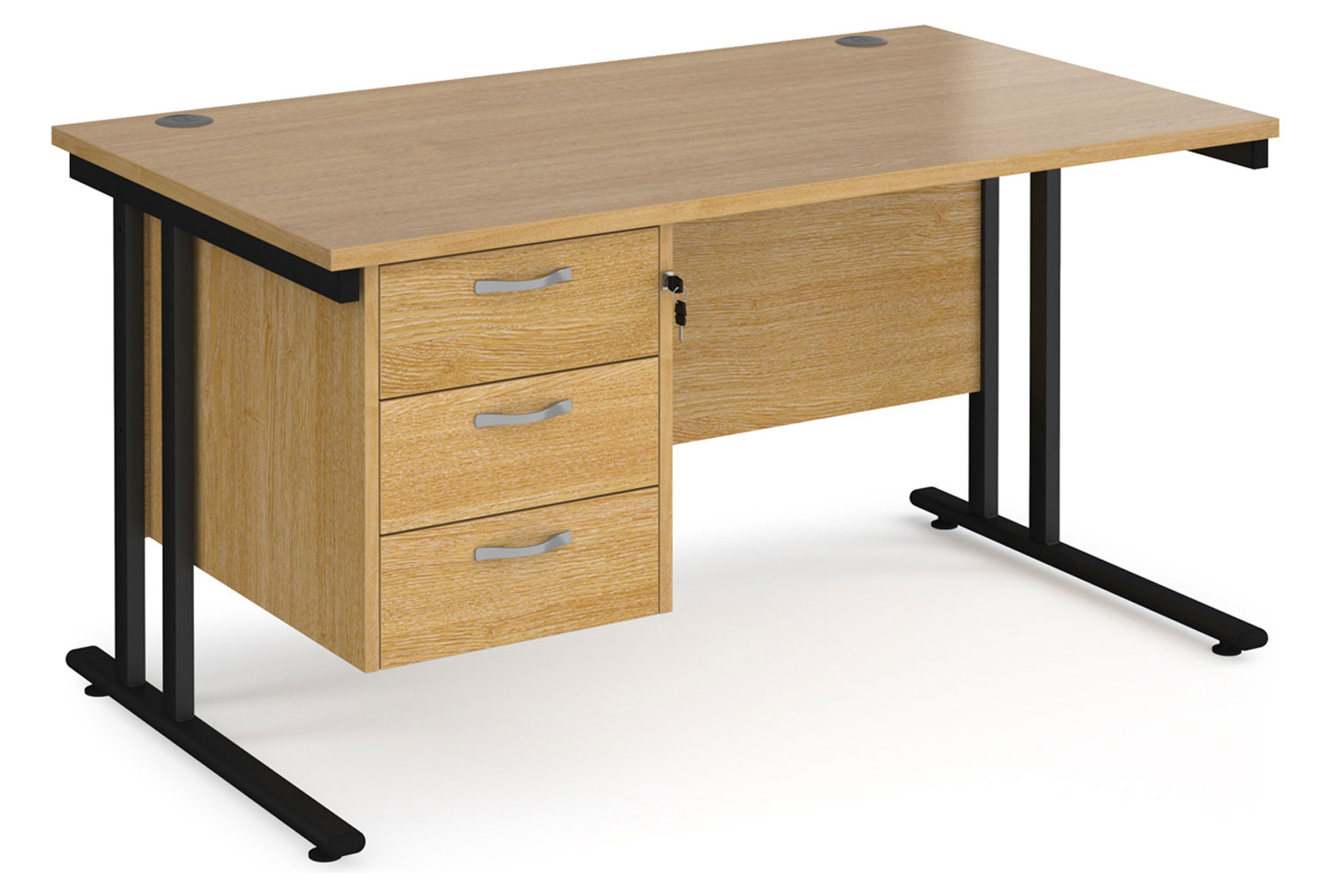 Value Line Deluxe C-Leg Rectangular Office Desk 3 Drawers (Black Legs), 140wx80dx73h (cm), Oak