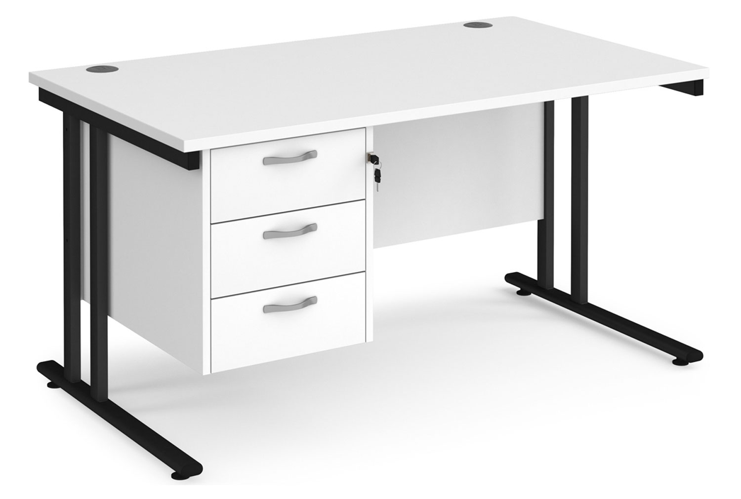 Value Line Deluxe C-Leg Rectangular Office Desk 3 Drawers (Black Legs), 140wx80dx73h (cm), White
