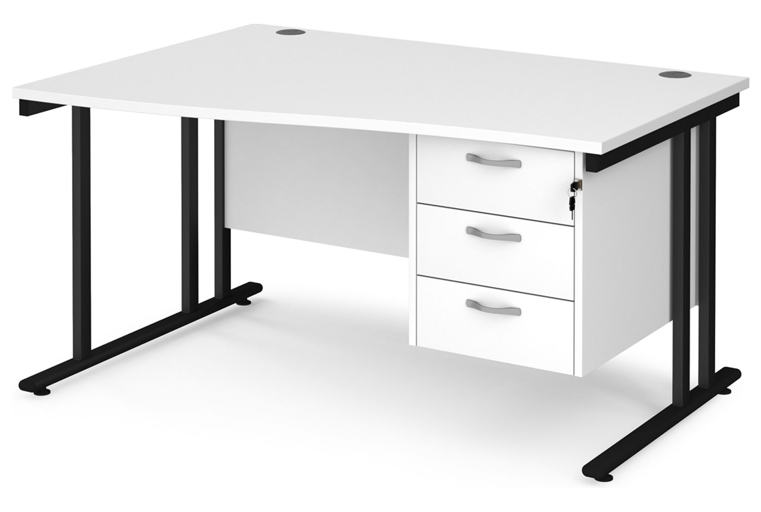 Value Line Deluxe C-Leg Left Hand Wave Office Desk 3 Drawers (Black Legs), 140wx99/80dx73h (cm), White, Express Delivery