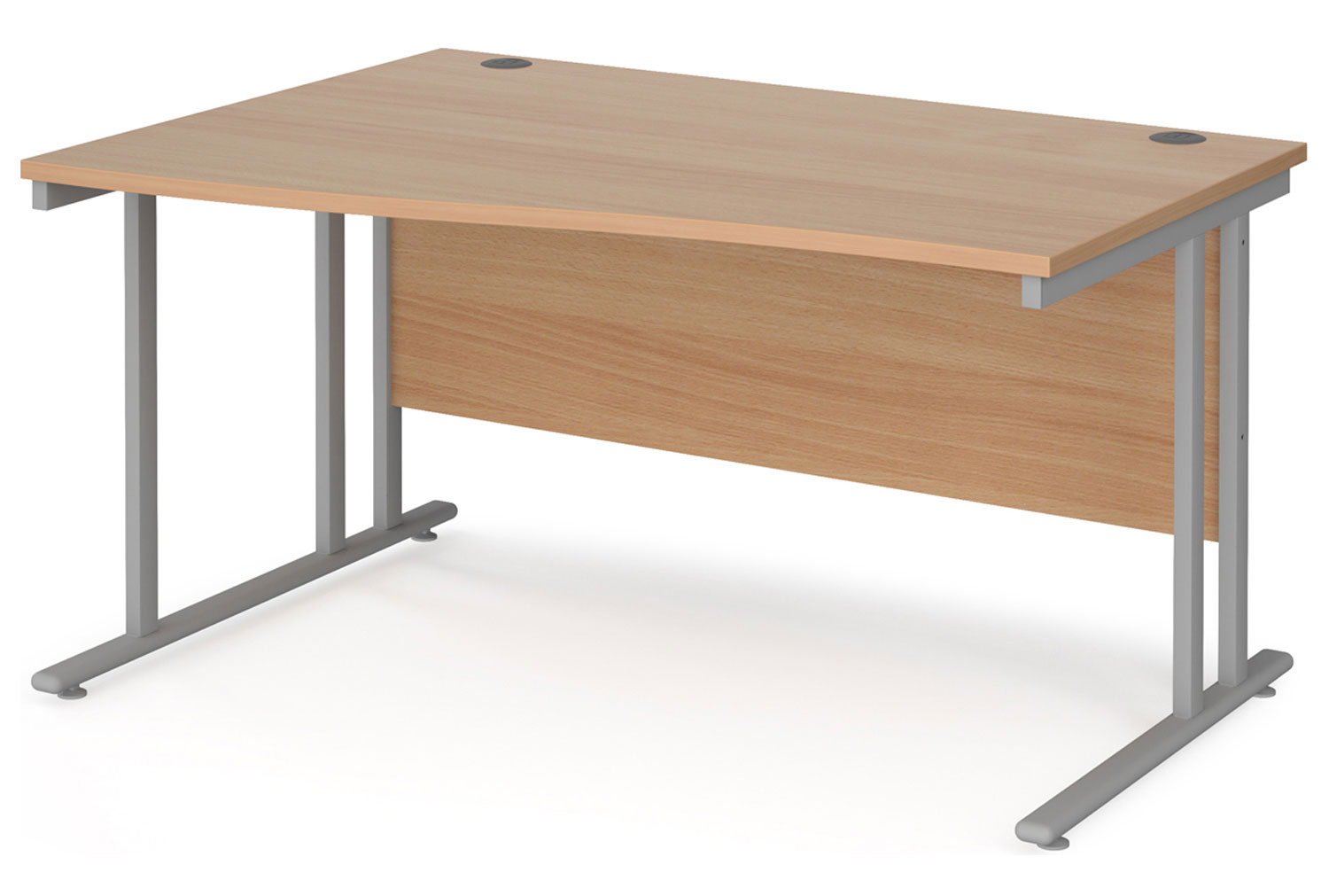 Value Line Deluxe C-Leg Left Hand Wave Office Desk (Silver Legs), 140wx99/80dx73h (cm), Beech