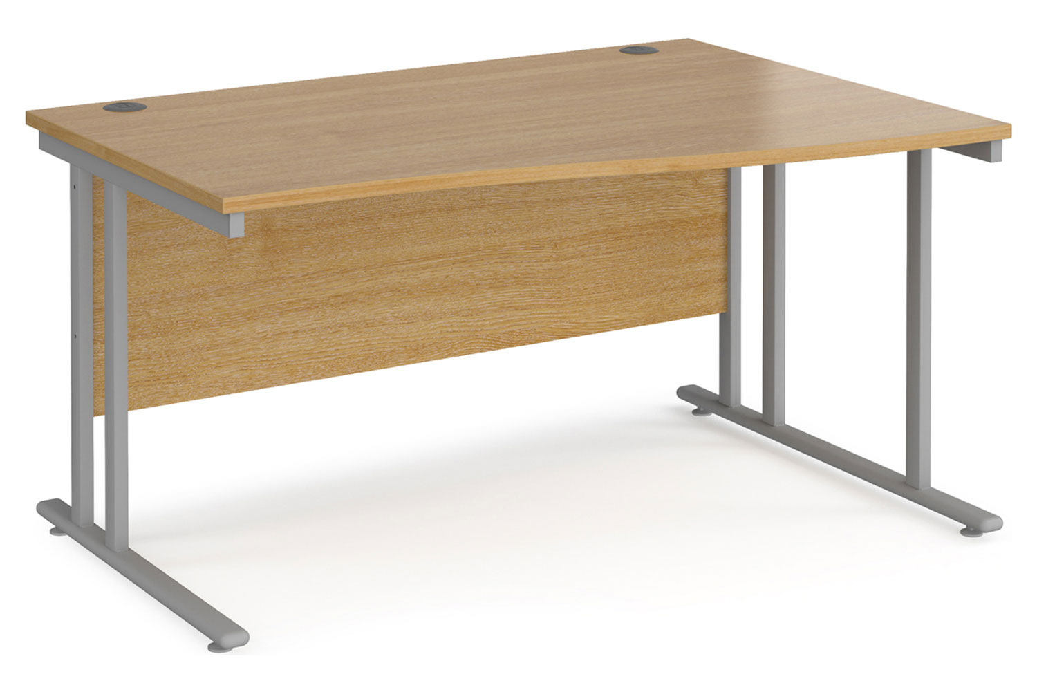 Value Line Deluxe C-Leg Right Hand Wave Office Desk (Silver Legs), 140wx99/80dx73h (cm), Oak