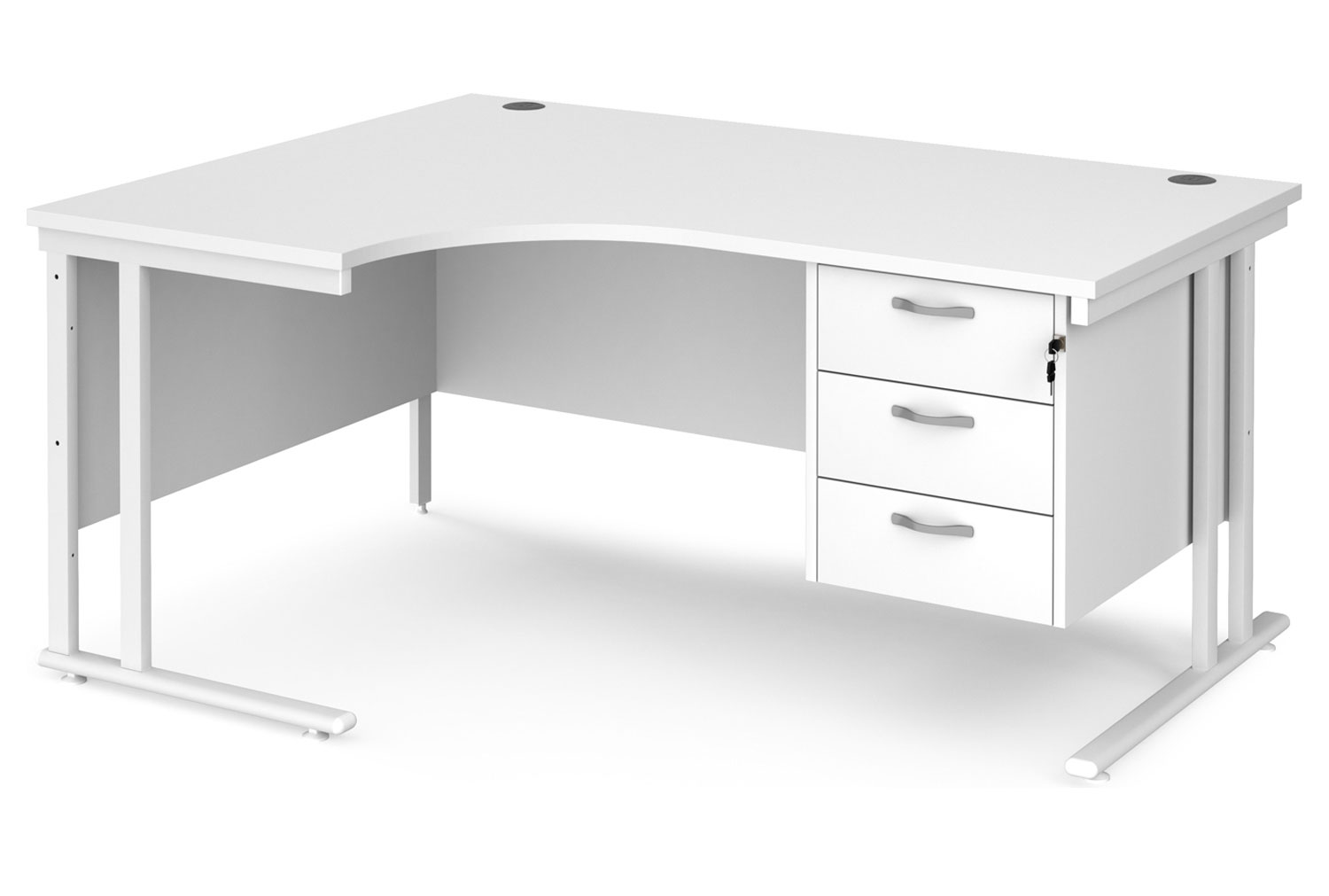 All White Premium C-Leg Left Hand Ergonomic Office Desk 3 Drawers, 160wx120/80dx73h (cm)