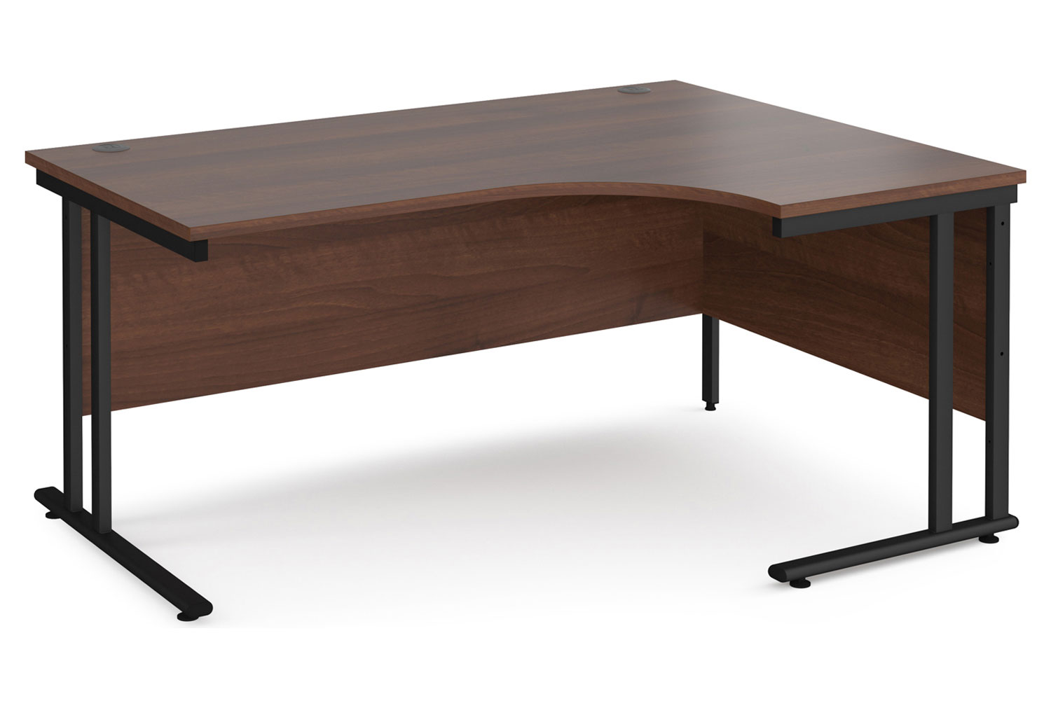 Value Line Deluxe C-Leg Right Hand Ergonomic Office Desk (Black Legs), 160wx120/80dx73h (cm), Walnut, Fully Installed