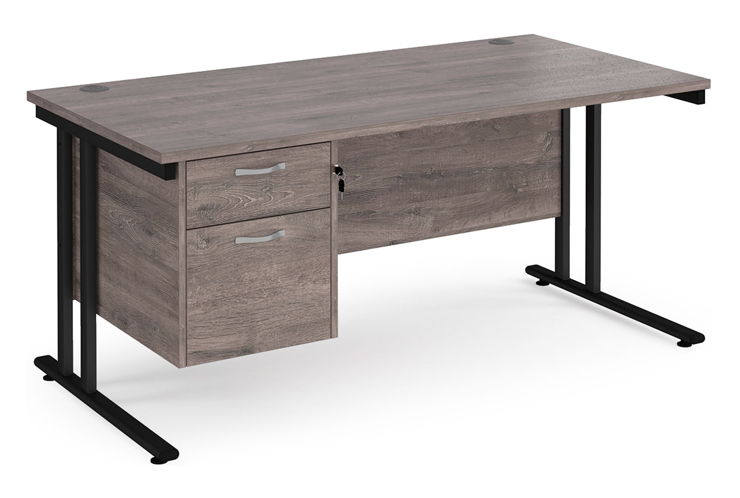 Value Line Deluxe C-Leg Rectangular Office Desk 2 Drawers (Black Legs), 160wx80dx73h (cm), Grey Oak