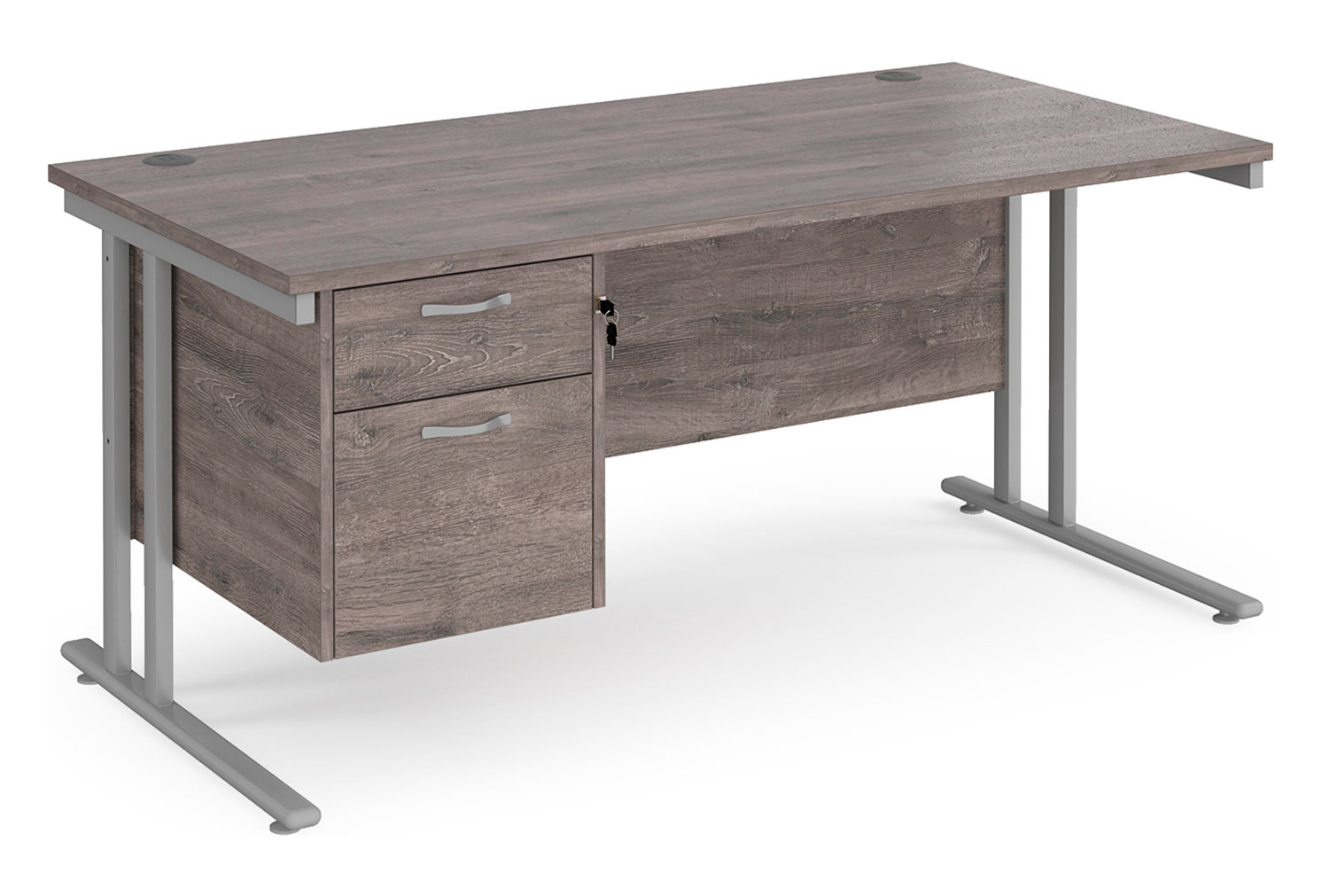 Value Line Deluxe C-Leg Rectangular Office Desk 2 Drawers (Silver Legs), 160wx80dx73h (cm), Grey Oak, Fully Installed