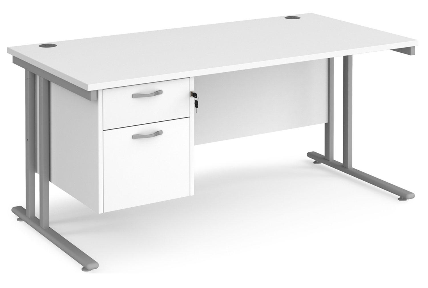 Value Line Deluxe C-Leg Rectangular Office Desk 2 Drawers (Silver Legs), 160wx80dx73h (cm), White, Fully Installed