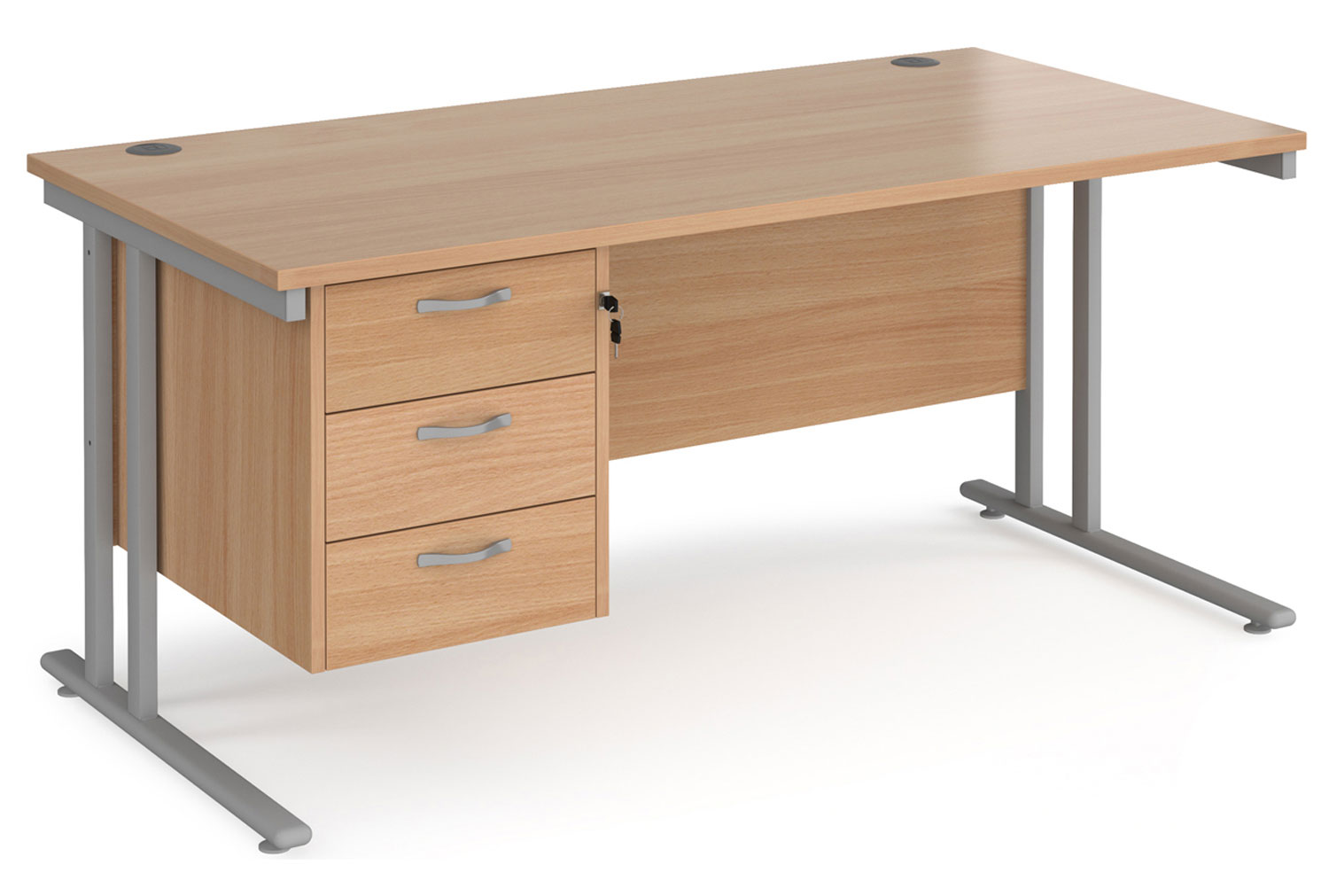 Value Line Deluxe C-Leg Rectangular Office Desk 3 Drawers (Silver Legs), 160wx80dx73h (cm), Beech, Express Delivery