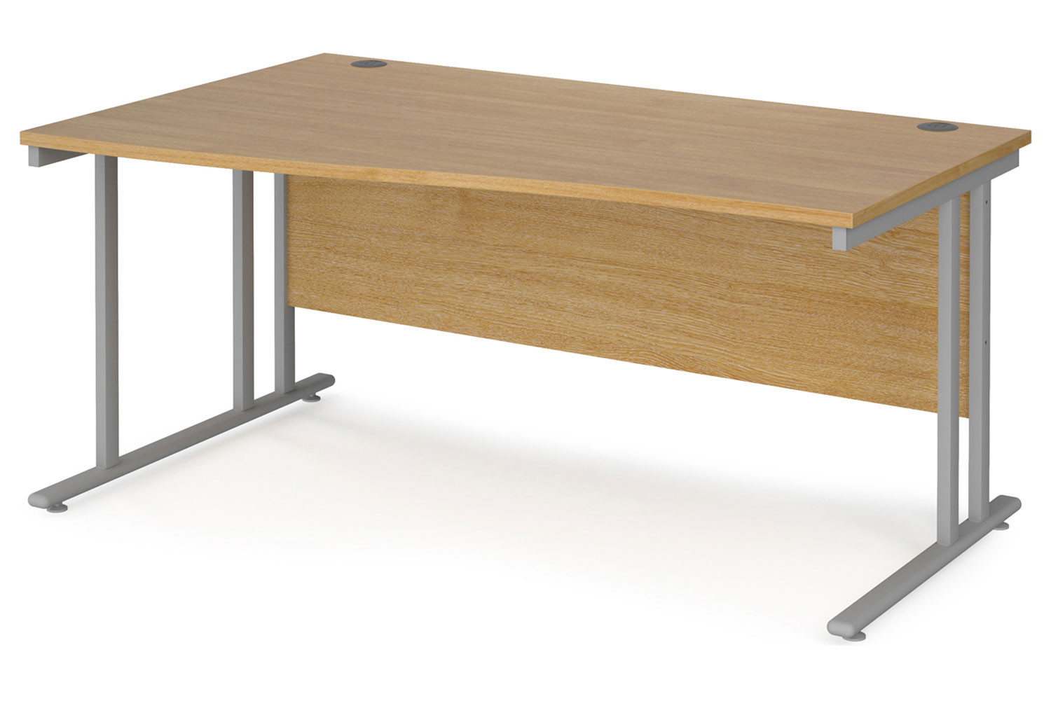 Value Line Deluxe C-Leg Left Hand Wave Office Desk (Silver Legs), 160wx99/80dx73h (cm), Oak