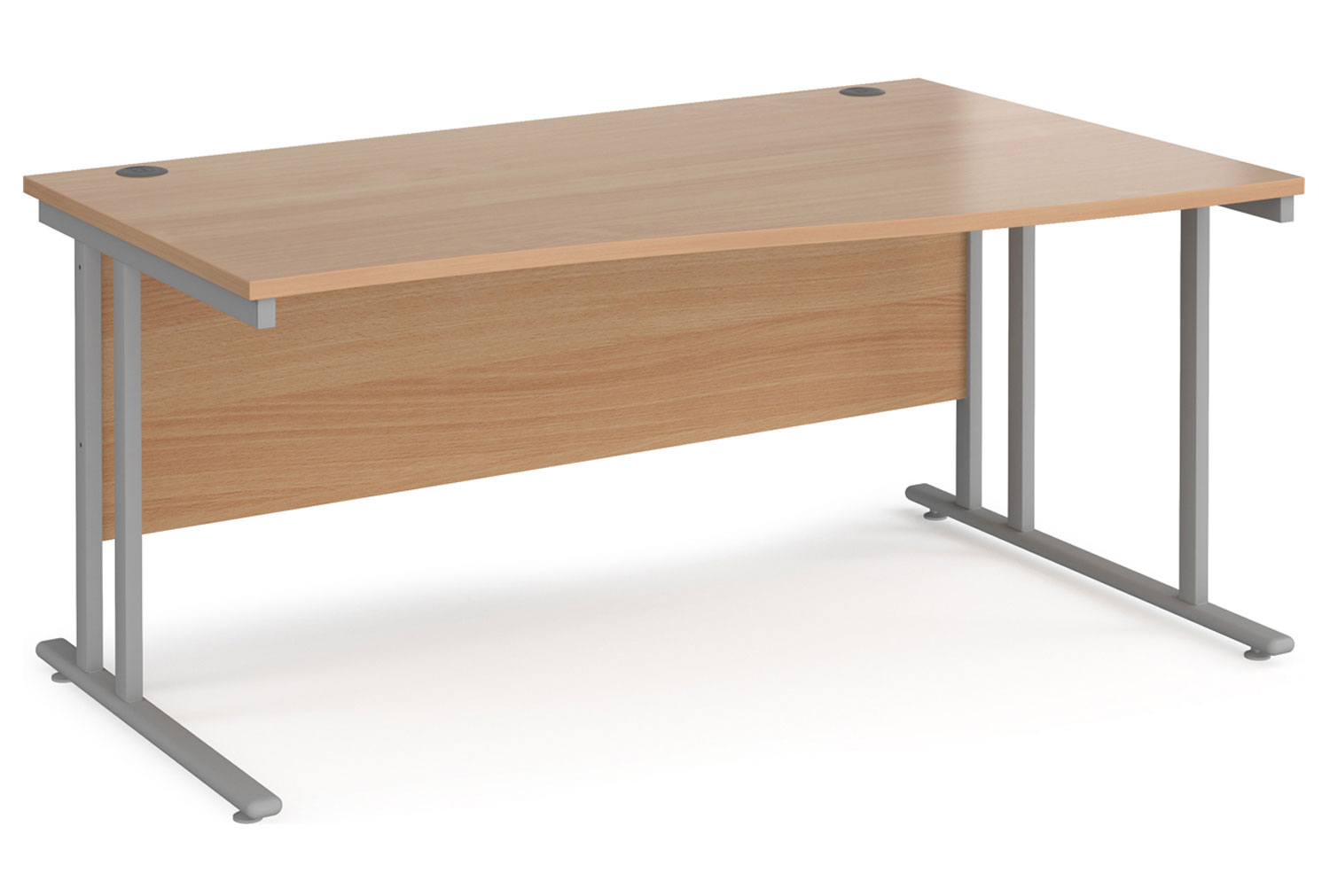 Value Line Deluxe C-Leg Right Hand Wave Office Desk (Silver Legs), 160wx99/80dx73h (cm), Beech, Express Delivery