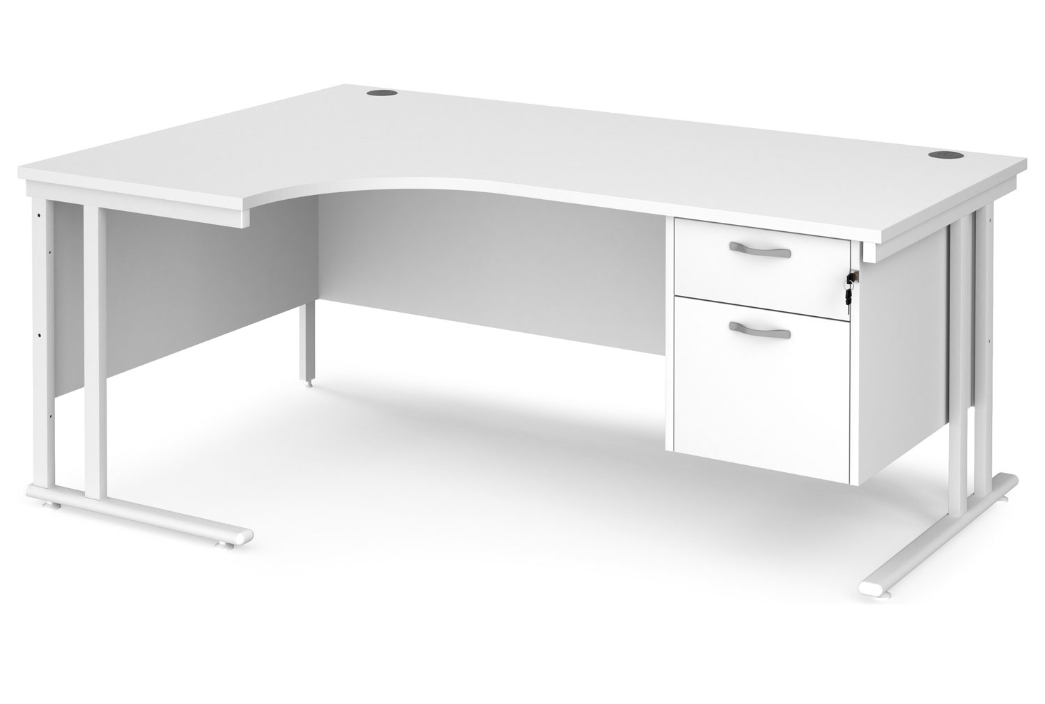 All White Premium C-Leg Left Hand Ergonomic Office Desk 2 Drawers, 180wx120/80dx73h (cm)