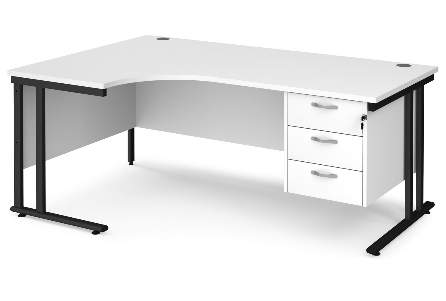 Value Line Deluxe C-Leg Left Hand Ergonomic Office Desk 3 Drawers (Black Legs), 180wx120/80dx73h (cm), White, Express Delivery