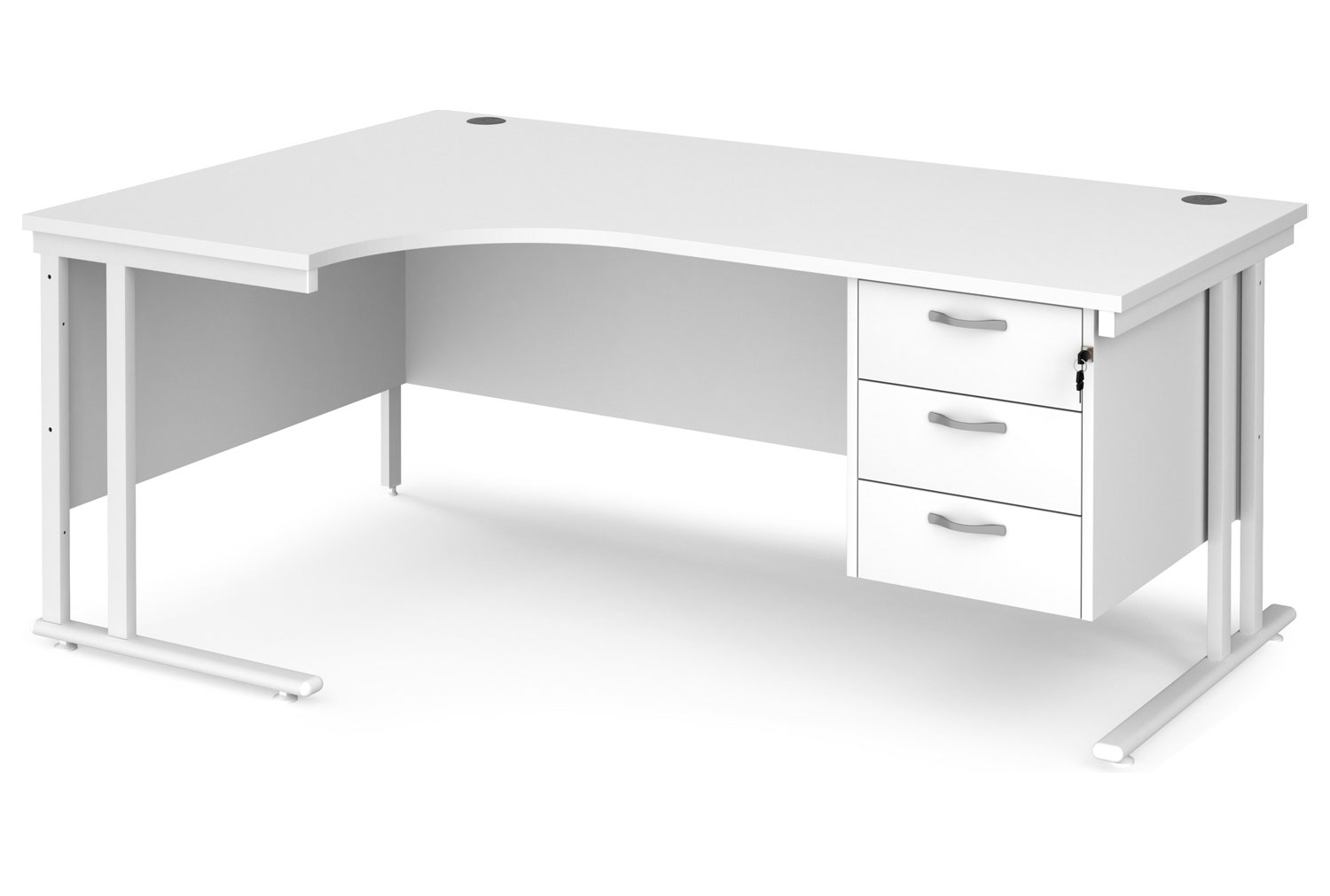 All White Premium C-Leg Left Hand Ergonomic Office Desk 3 Drawers, 180wx120/80dx73h (cm)