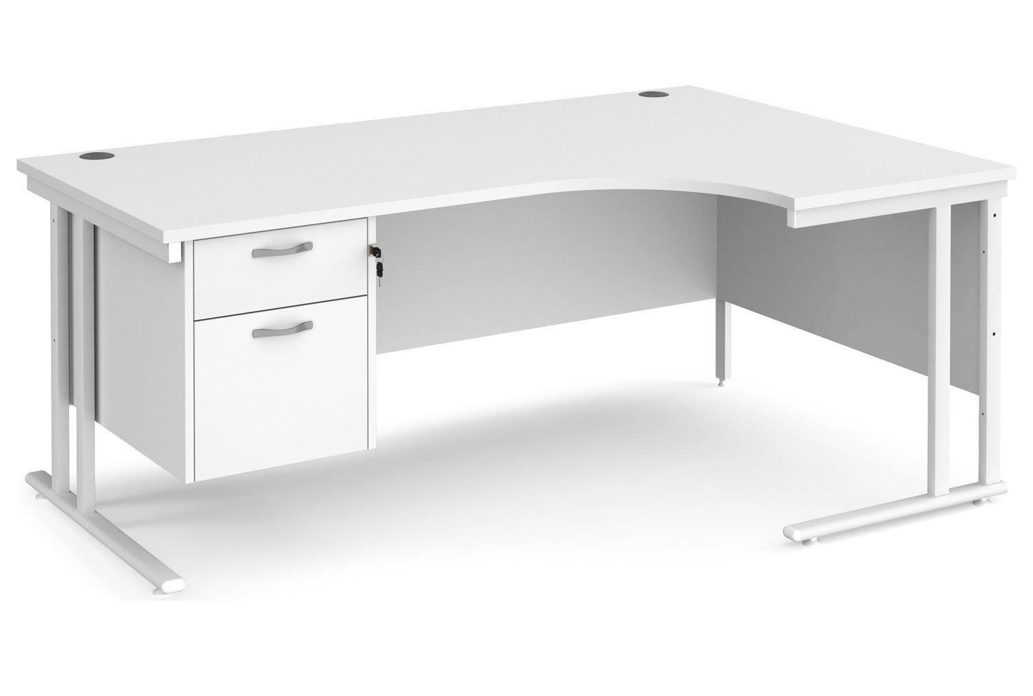 All White Premium C-Leg Right Hand Ergonomic Office Desk 2 Drawers, 180wx120/80dx73h (cm), Fully Installed
