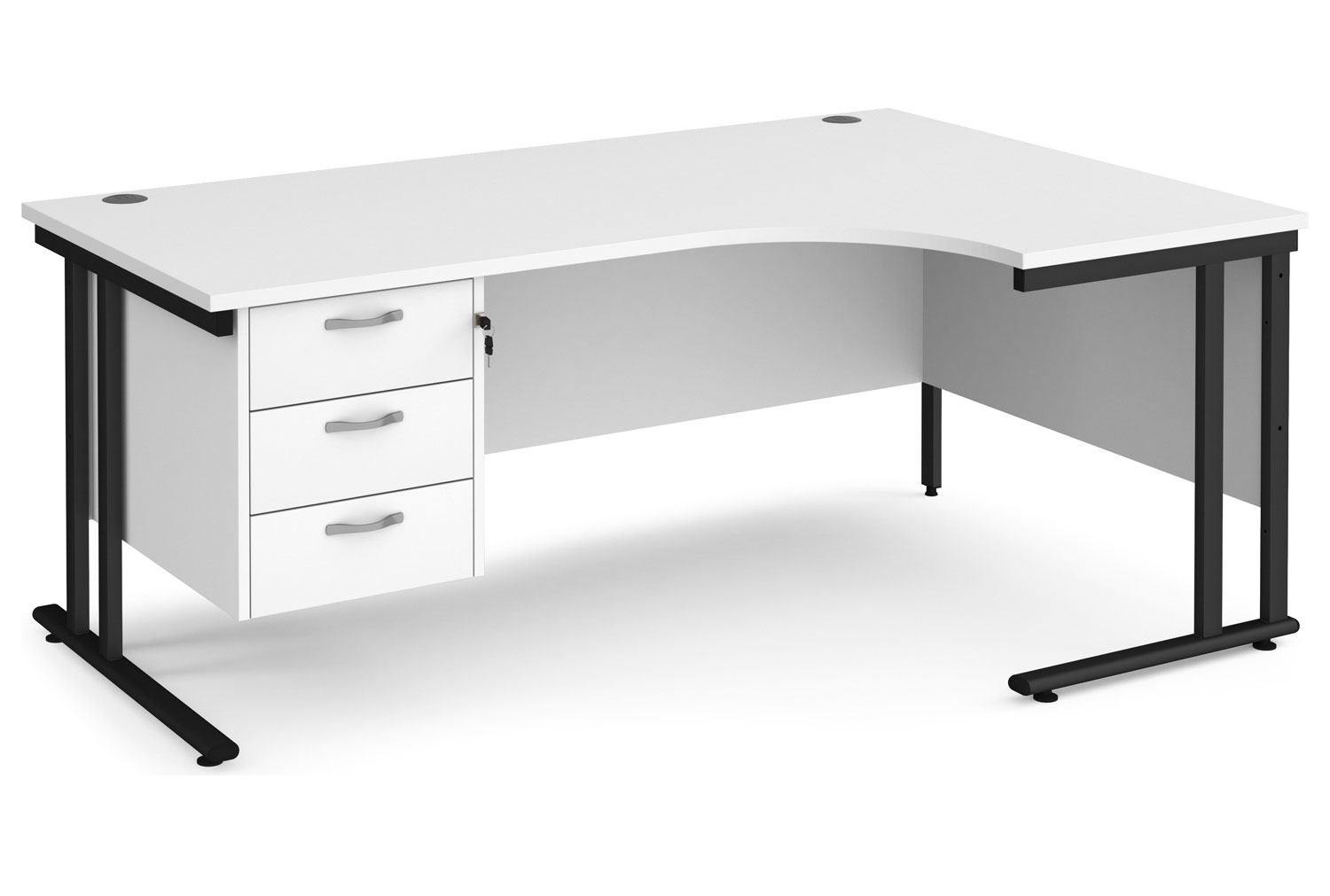 Value Line Deluxe C-Leg Right Hand Ergonomic Office Desk 3 Drawers (Black Legs), 180wx120/80dx73h (cm), White, Express Delivery